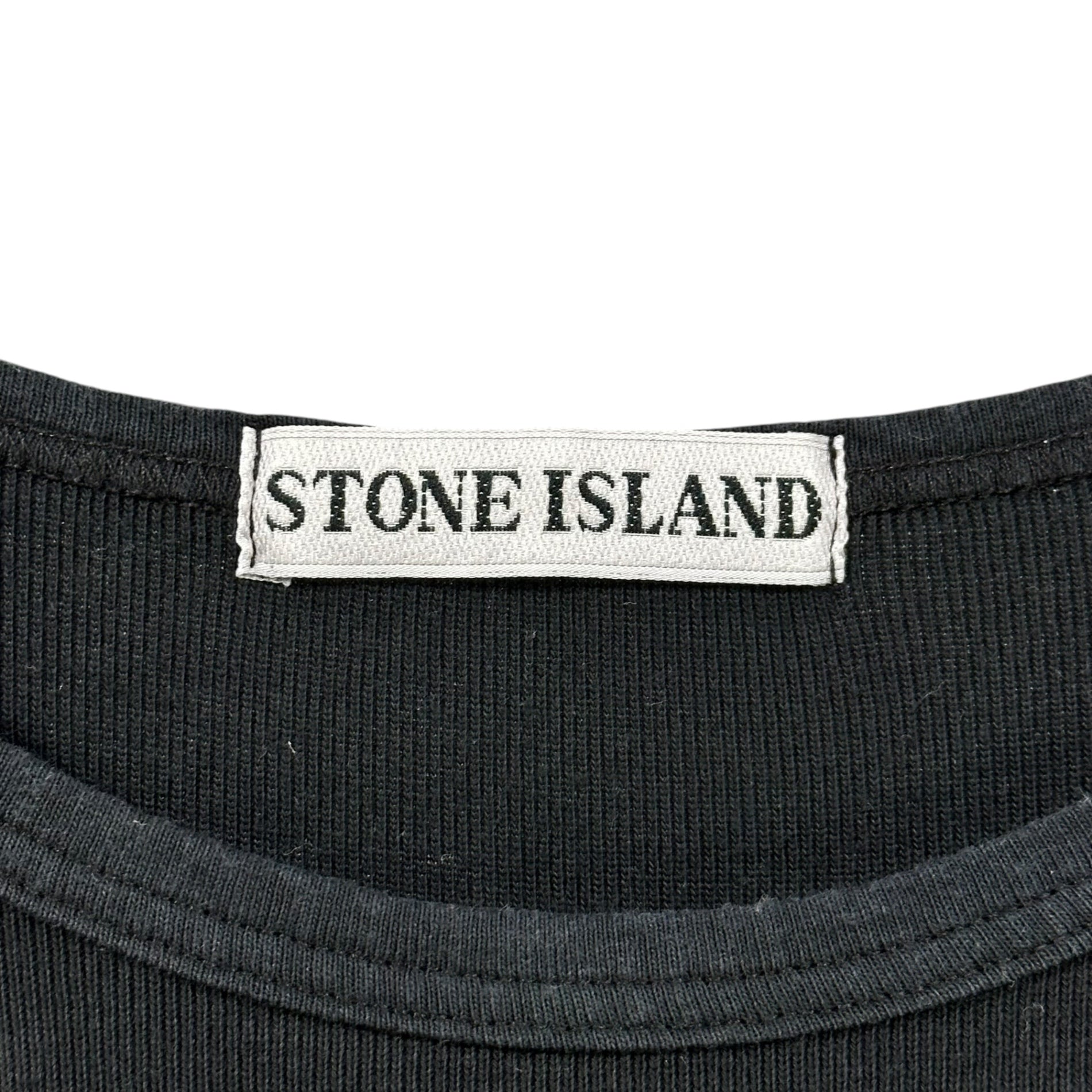 STONE ISLAND(ストーンアイランド) 1999SS One-Point Logo Crew Neck Ribbed T-Shirt ワンポイント ロゴ クルーネック リブ Tシャツ 30152067/A S ブラック ポール・ハーヴェイ期 アーカイブ