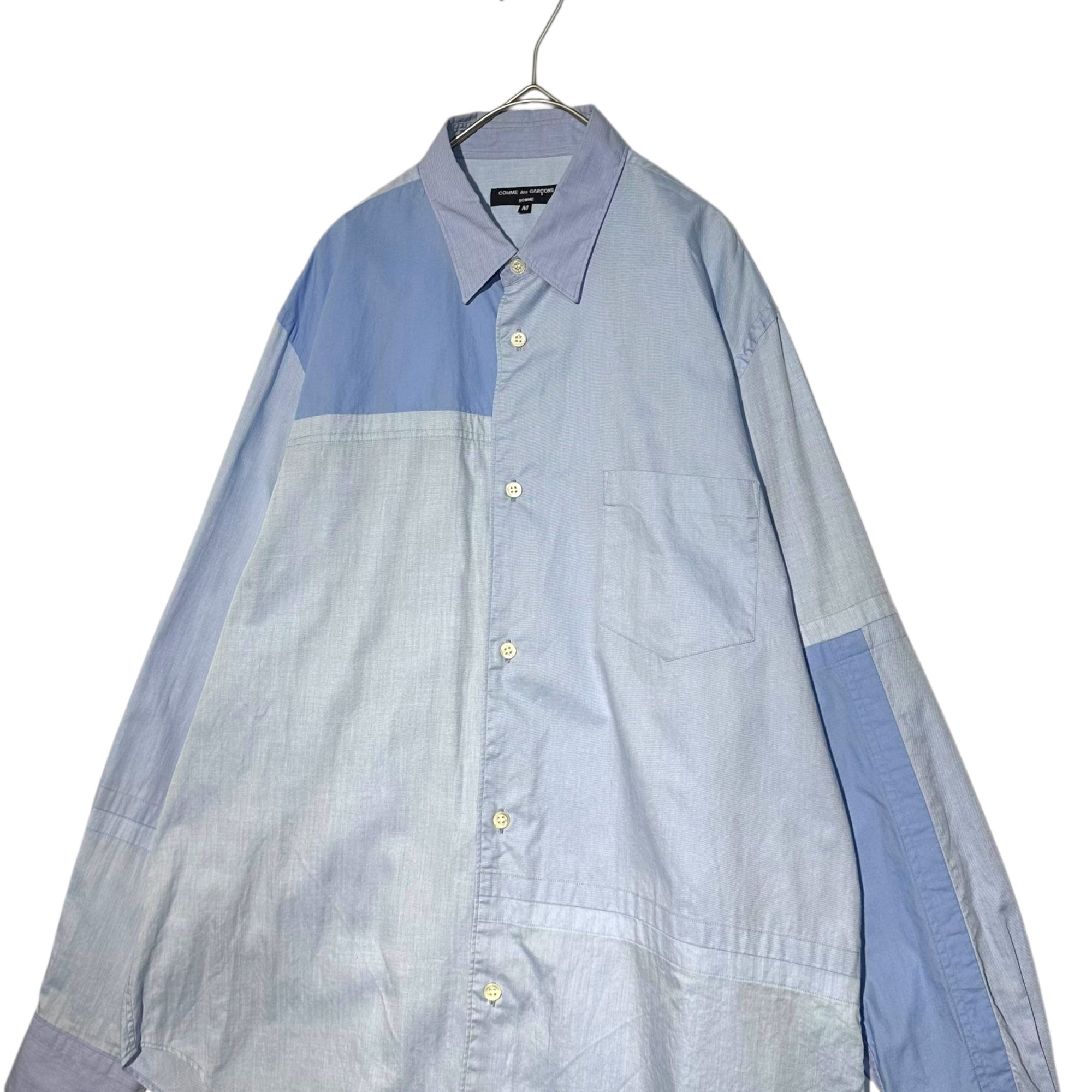COMME des GARCONS HOMME(コムデギャルソンオム) 20AW Panel-Switch Cotton L/S Shirt パネル 切替 コットン 長袖 シャツ HF-B007 M ライトブルー AD2020
