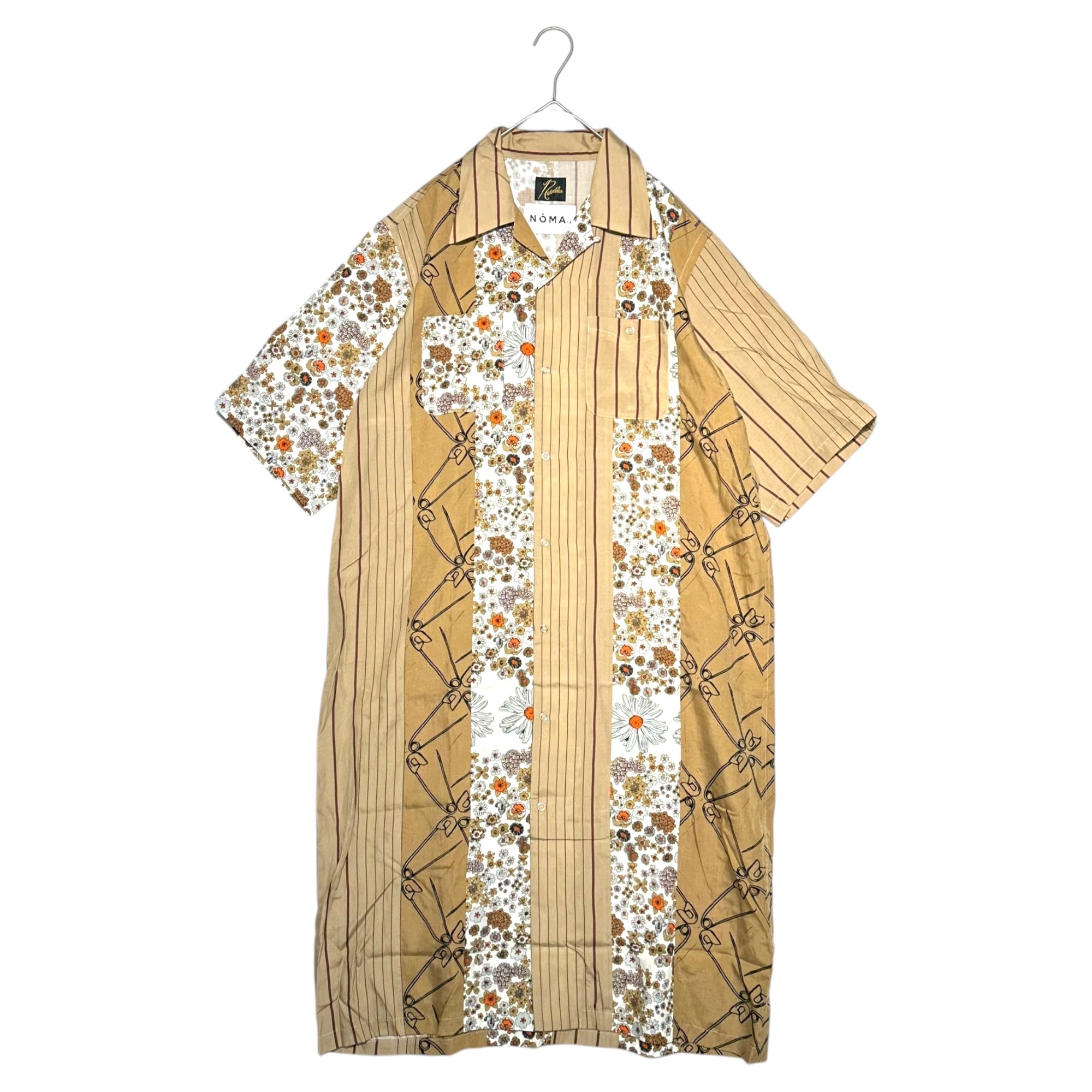 NEEDLES×NOMA(ニードルズ×ノマ) 22SS Cabana Shirt dress Patchwork カバナ シャツ ワンピース パッチワーク N33-NNDR01 2 ブラウン×ホワイト 総柄 半袖 ロング