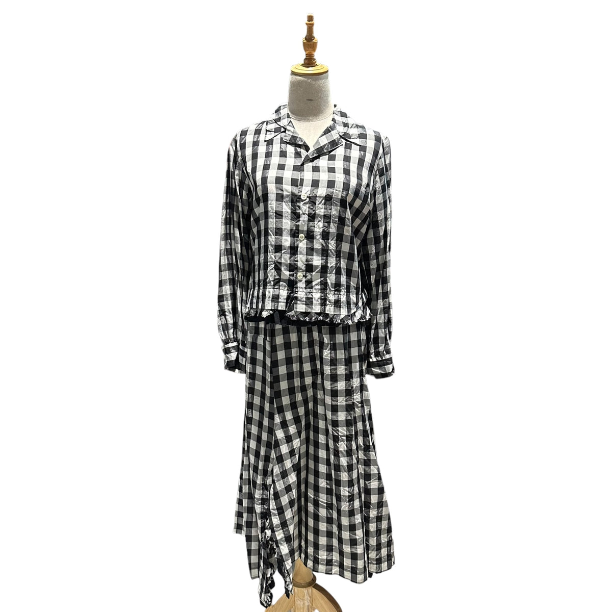 robe de chambre COMME des GARCONS(ローブドシャンブルコムデギャルソン) 2000's Gingham Check Jacket & Slit Flare Skirt ギンガムチェック ジャケット スリット フレア スカート セット TOPS:RB-040280 BOTTOMS:RS-040350 FREE ホワイト×ブラック AD2000 00s アーカイブ セット販売