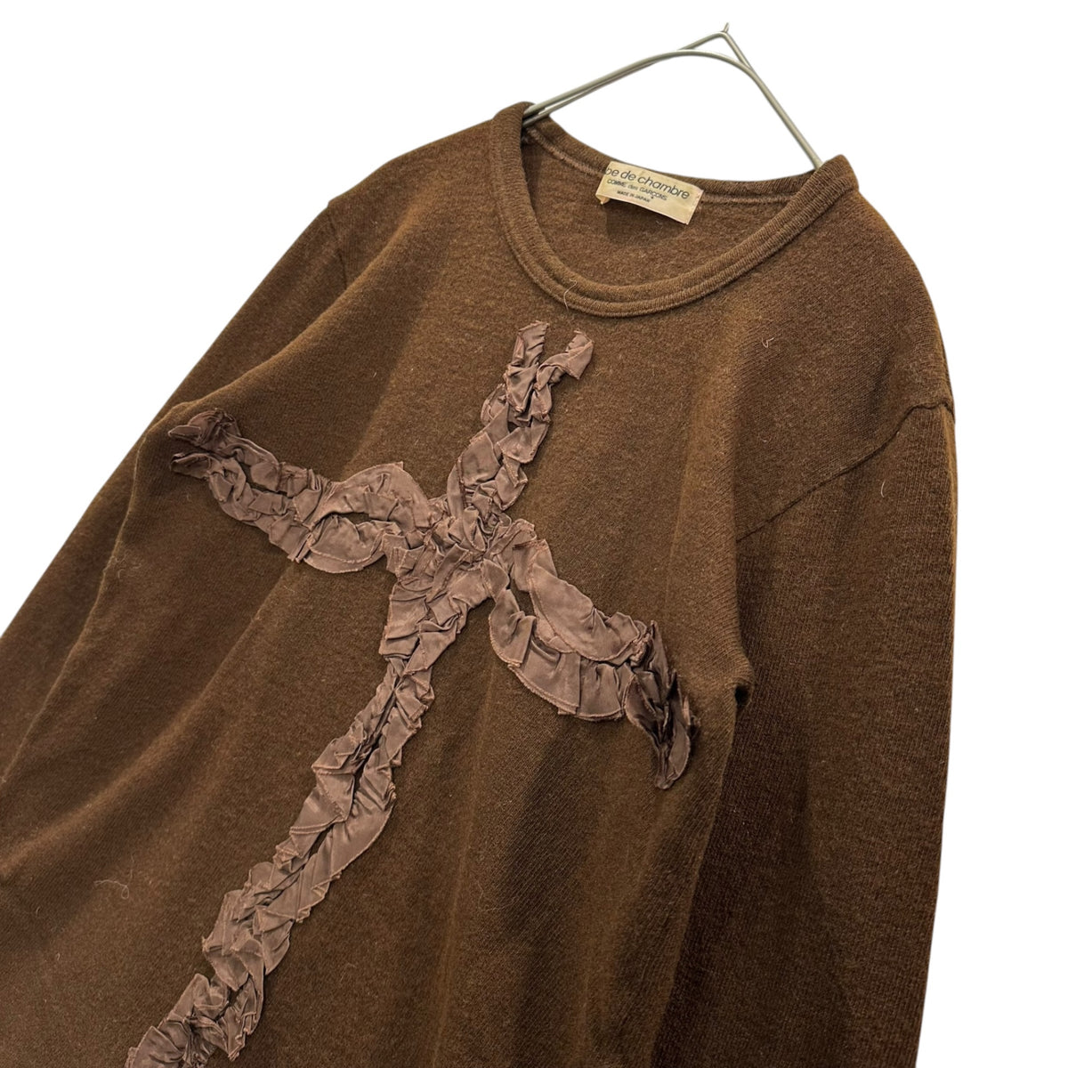 robe de chambre COMME des GARCONS(ローブドシャンブルコムデギャルソン) 1999AW Cupro-Ruffled Cross-Design Wool Knit キュプラ フリル クロス デザイン ウール ニット RT-040330 FREE ブラウン AD1999 90s アーカイブ