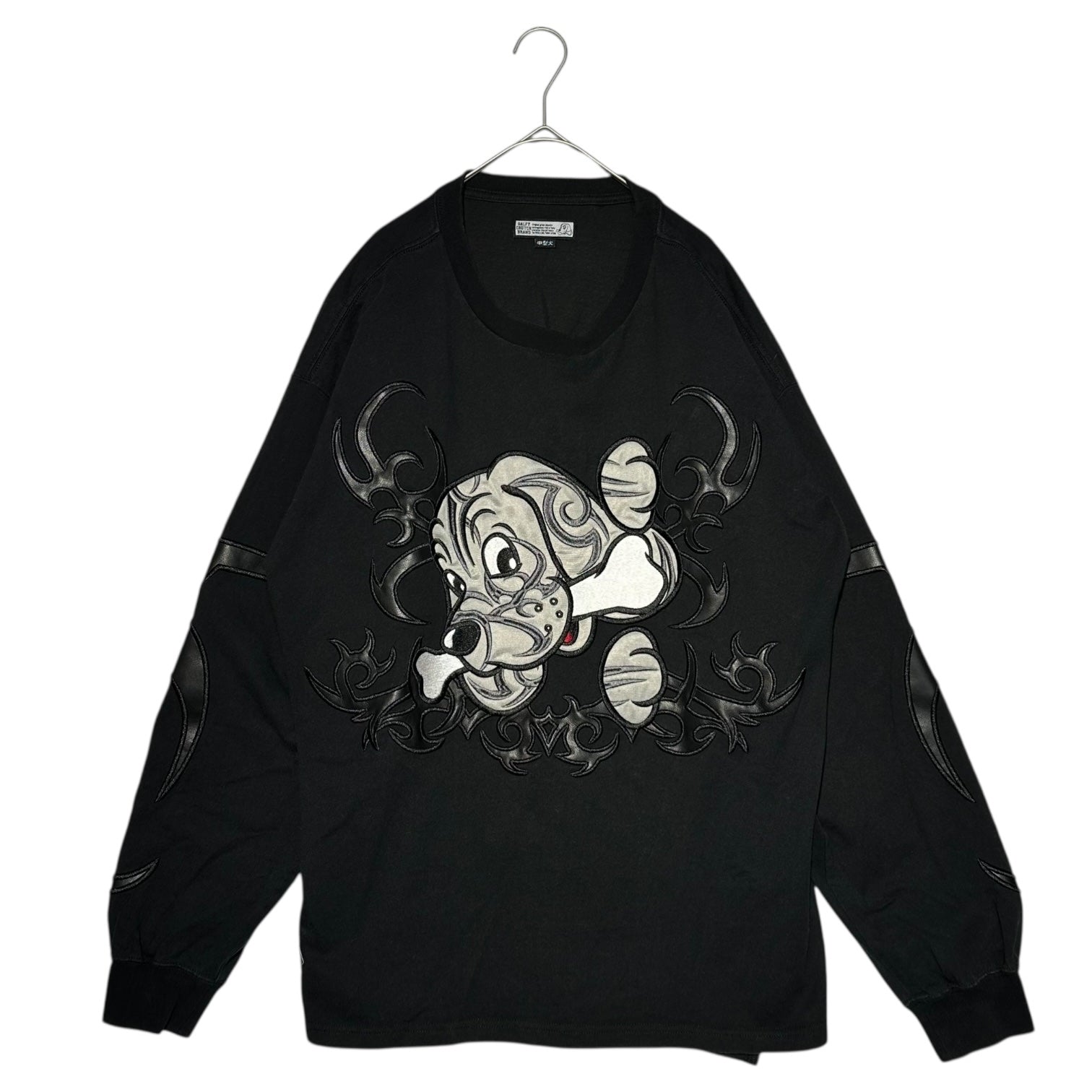 GALFY (ガルフィー) 部族 ロン Tee 144024 L ブラック 犬 刺繍 ロゴ 長袖 Tシャツ