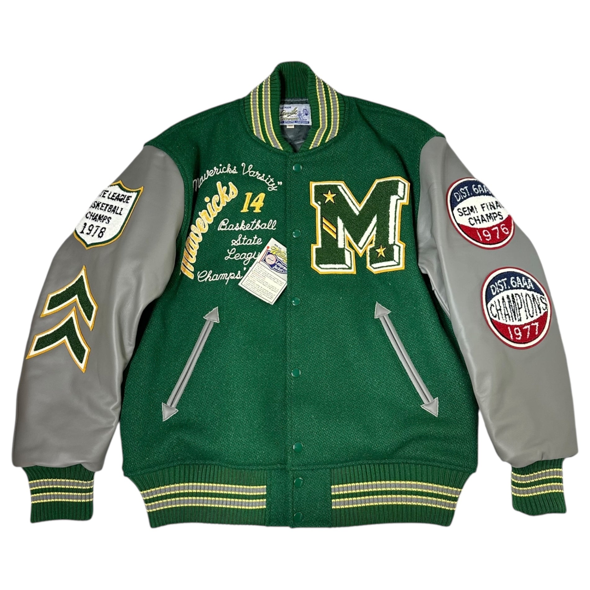 WHITES VILLE(ホワイツビル) 30oz. WOOL MELTON AWARD JACKET 「MAVERICKS」 ウール メルトン アワード ジャケット マーベリックス WV15166 40(L程度) グリーン×グレー スタジャン ジャケット ブルゾン 東洋エンタープライズ