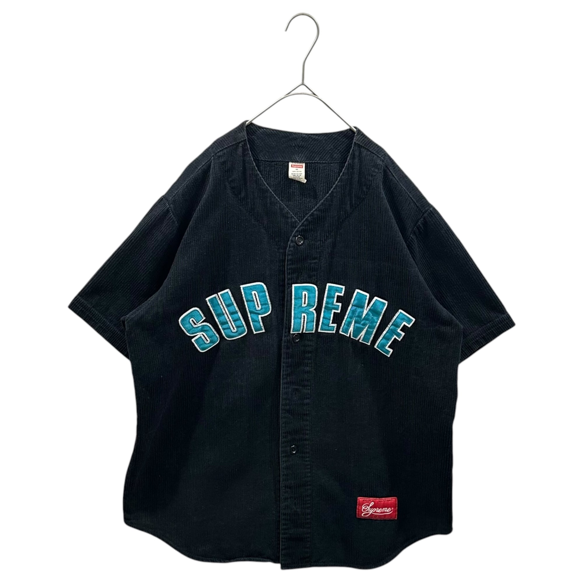 SUPREME(シュプリーム) 2018SS Corduroy Baseball Jersey コーデュロイ ベースボール ジャージィ シャツ M ブラック×ライトブルー 海外著名人着用モデル