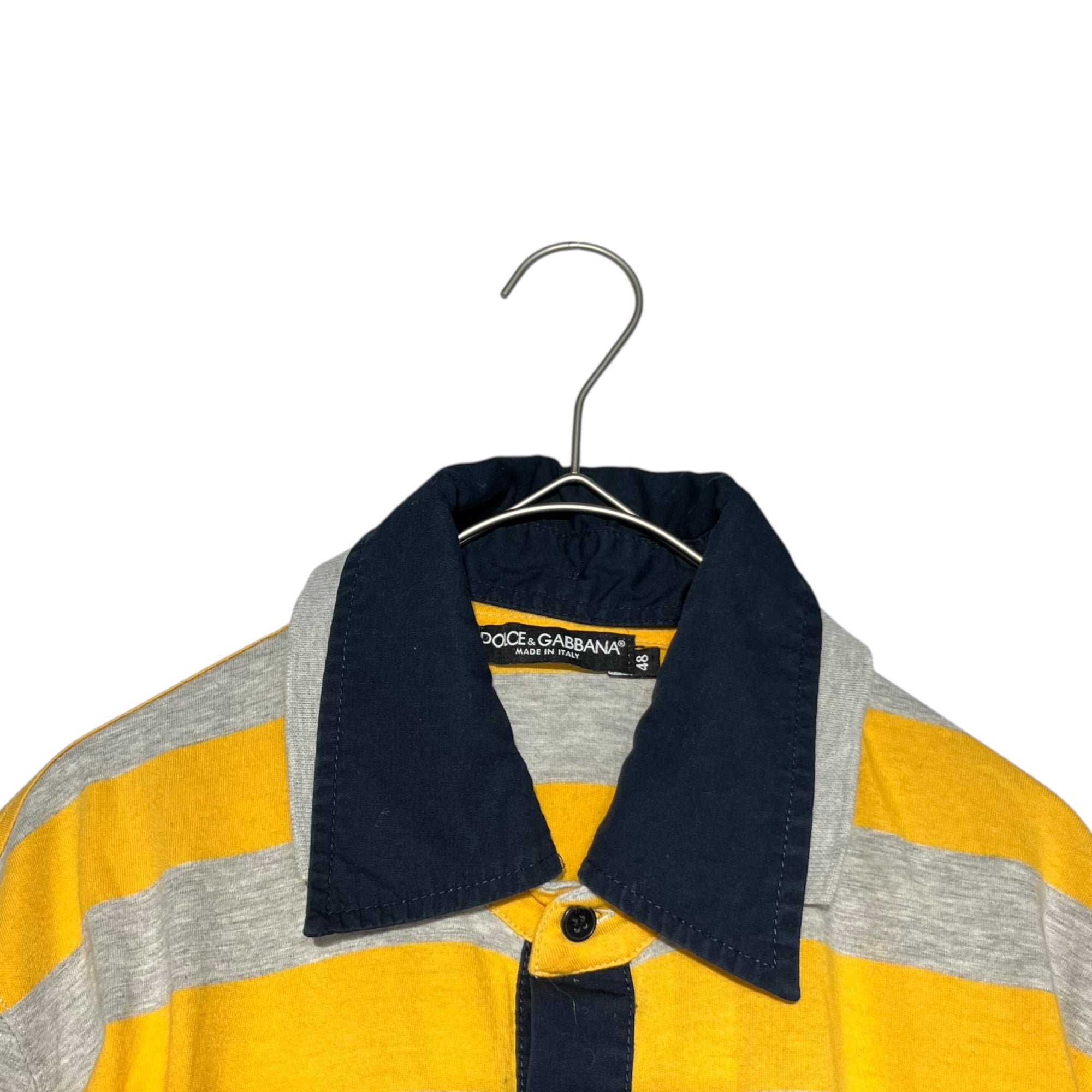 DOLCE&GABBANA(ドルチェ&ガッバーナドルガバ) 00's Double color border patch polo shirt ダブル カラー ボーダー ポロシャツ G8675T 48 イエロー×グレー