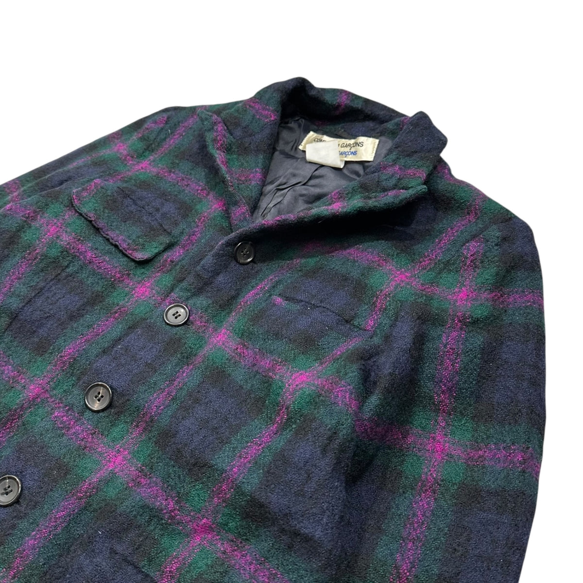 COMME des GARCONS COMME des GARCONS(コムデギャルソンコムデギャルソン) Wool Felted Check Pattern 4-Button Jacket ウール 縮絨 チェック柄 4ボタン ジャケット S グリーン×パープル×ネイビー フランス製
