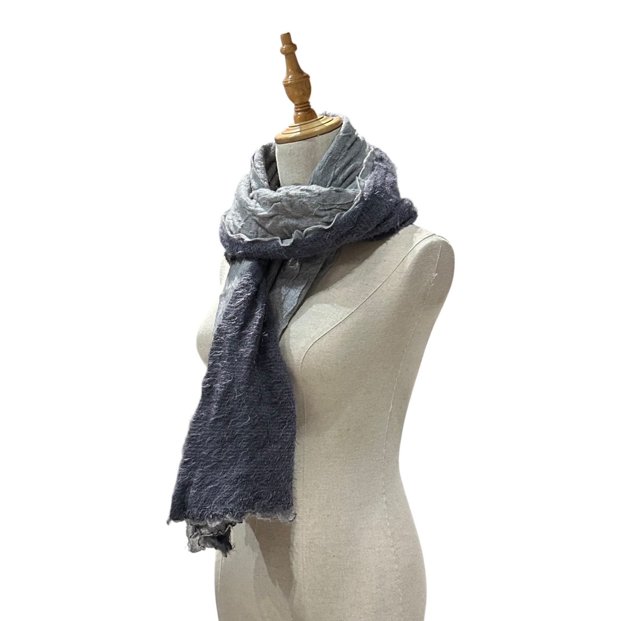 Faliero Sarti(ファリエロサルティ) Fuzz-Finished Stole 毛羽立ち加工 ストール ネイビー×グレー
