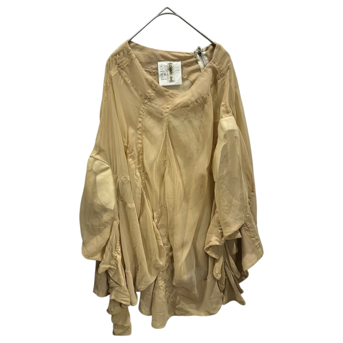 COMME des GARCONS(コムデギャルソン) 2010SS Back-Zip Curved-Sleeve Sheer Blouse バックジップ カーブスリーブ シアー ブラウス GE-S042 XS アイボリー AD2009