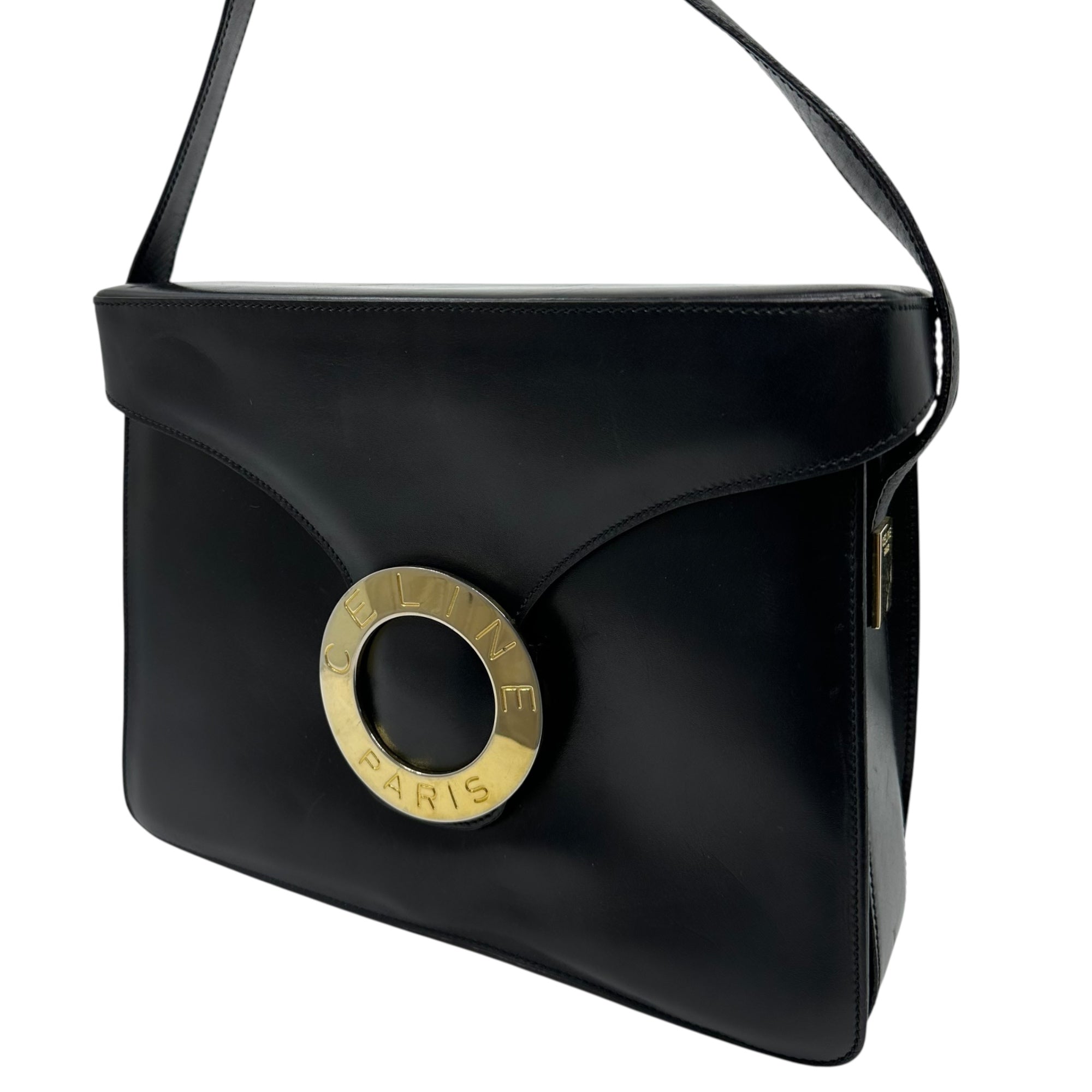 CELINE(セリーヌ) 00's Vintage Big Circle Logo Shoulder bag ヴィンテージ ビッグ サークル ロゴ ショルダー バッグ F/01 ブラック×ゴールド