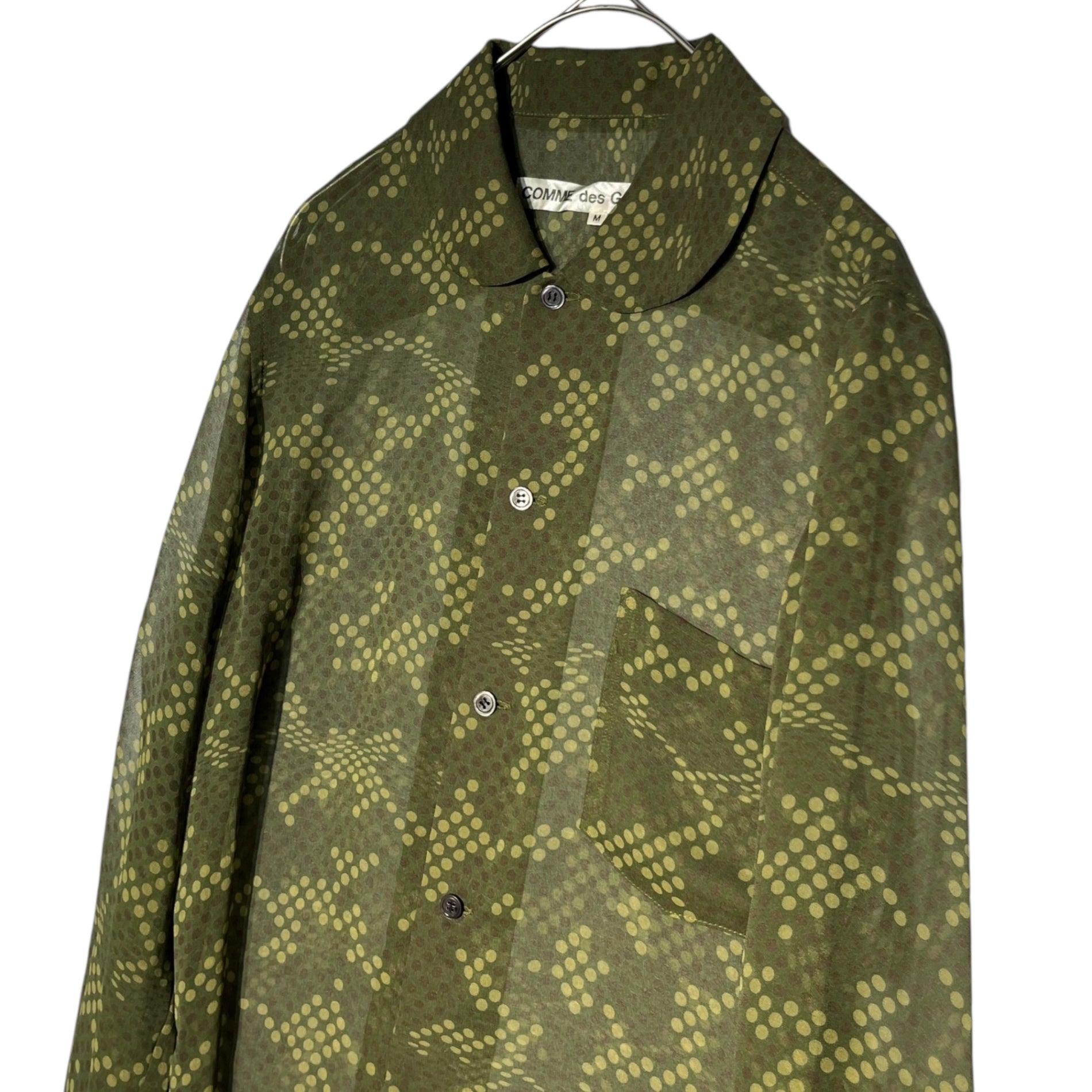COMME des GARCONS(コムデギャルソン) 01SS Dot KAMO sheer round collar shirt dotto ドット カモ シアー 丸襟 シャツ ブラウス M カーキ AD2000