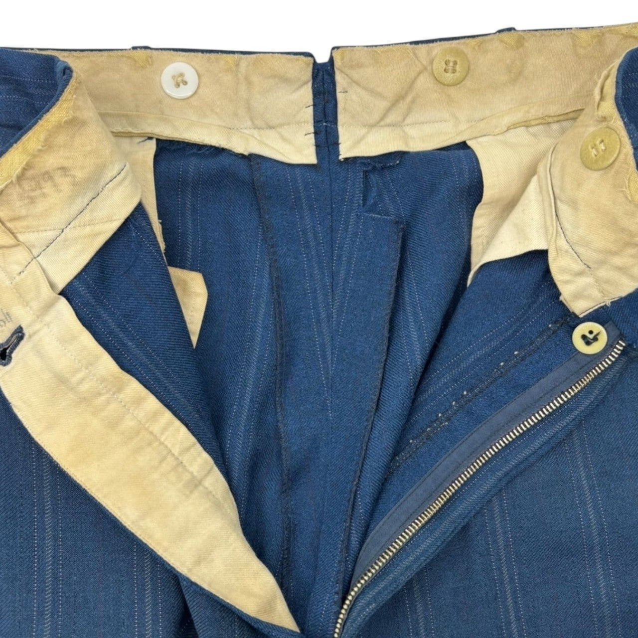 VINTAGE(ヴィンテージ) 50's~60's Vintage Striped Straight Slacks ヴィンテージ ストライプ ストレート スラックス 実寸82cm ブルー 推定50年代~60年代 WALDESジップ USA製