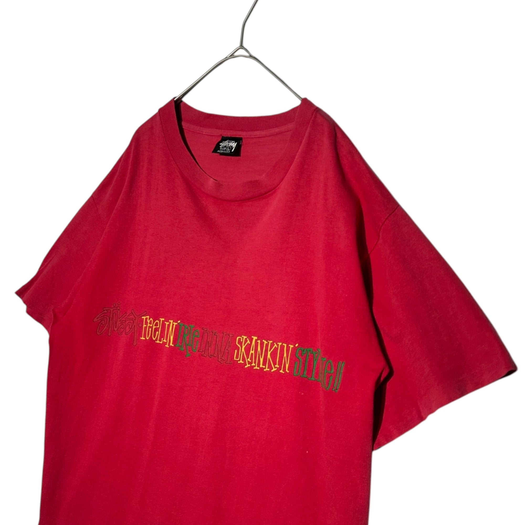 STUSSY(ステューシー) 80's FeeLIN' IRIe INNA SKANKIN' STYLe! Printed T-shirts ラスタ プリント Tシャツ L レッド 80年代~90年代 ヴィンテージ OLD 黒タグ