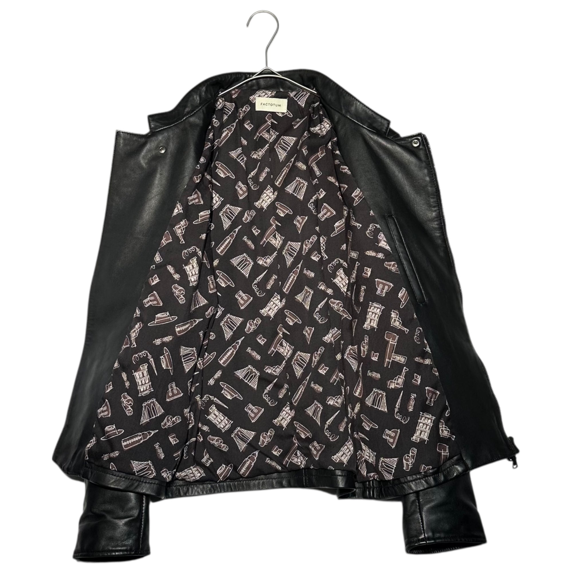 FACTOTUM(ファクトタム) VerteX 別注 Sheepskin semi-double rider jacket シープ スキン セミダブル ライダース ジャケット 09010139 44 ブラック レザー