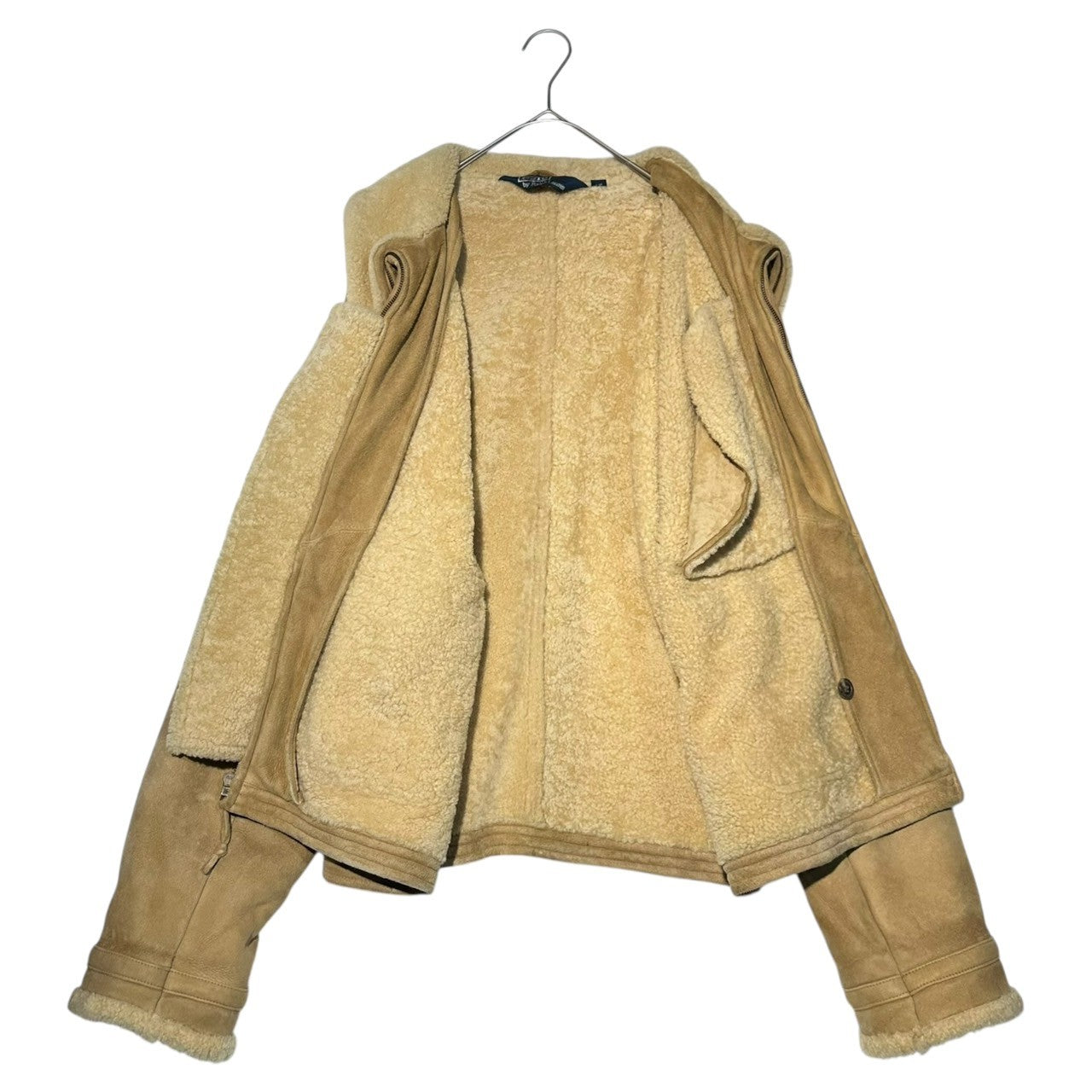 POLO RALPH LAUREN(ポロラルフローレン) 90's Genuine mouton Front Pocket Sheepskin Half Coat 90年代 本ムートン フロント ポケット ムートン ハーフ コート JR-RL-SA3962 LL ベージュ インパクト21タグ