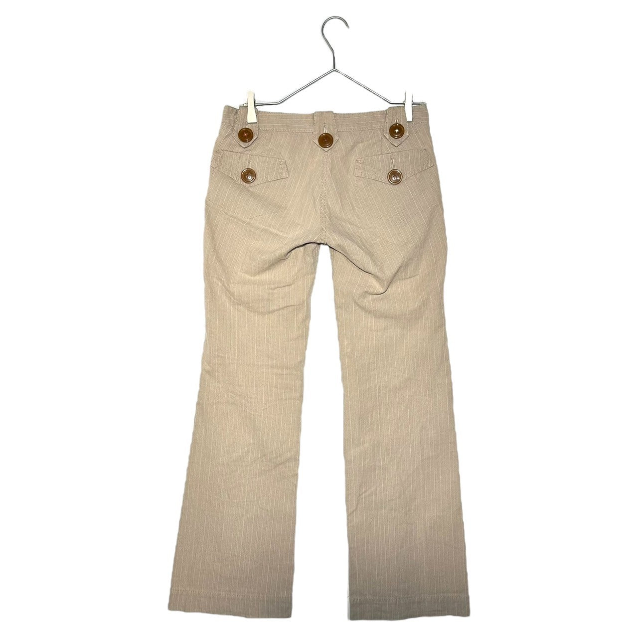 Vivienne Westwood RED LABEL(ヴィヴィアンウエストウッドレッドレーベル) 00's Big Button Striped Semi-Flared Cotton Pants ビッグボタン ストライプ セミフレア コットン パンツ 357-01-78003 2(S程度) ベージュ ここのえタグ後期