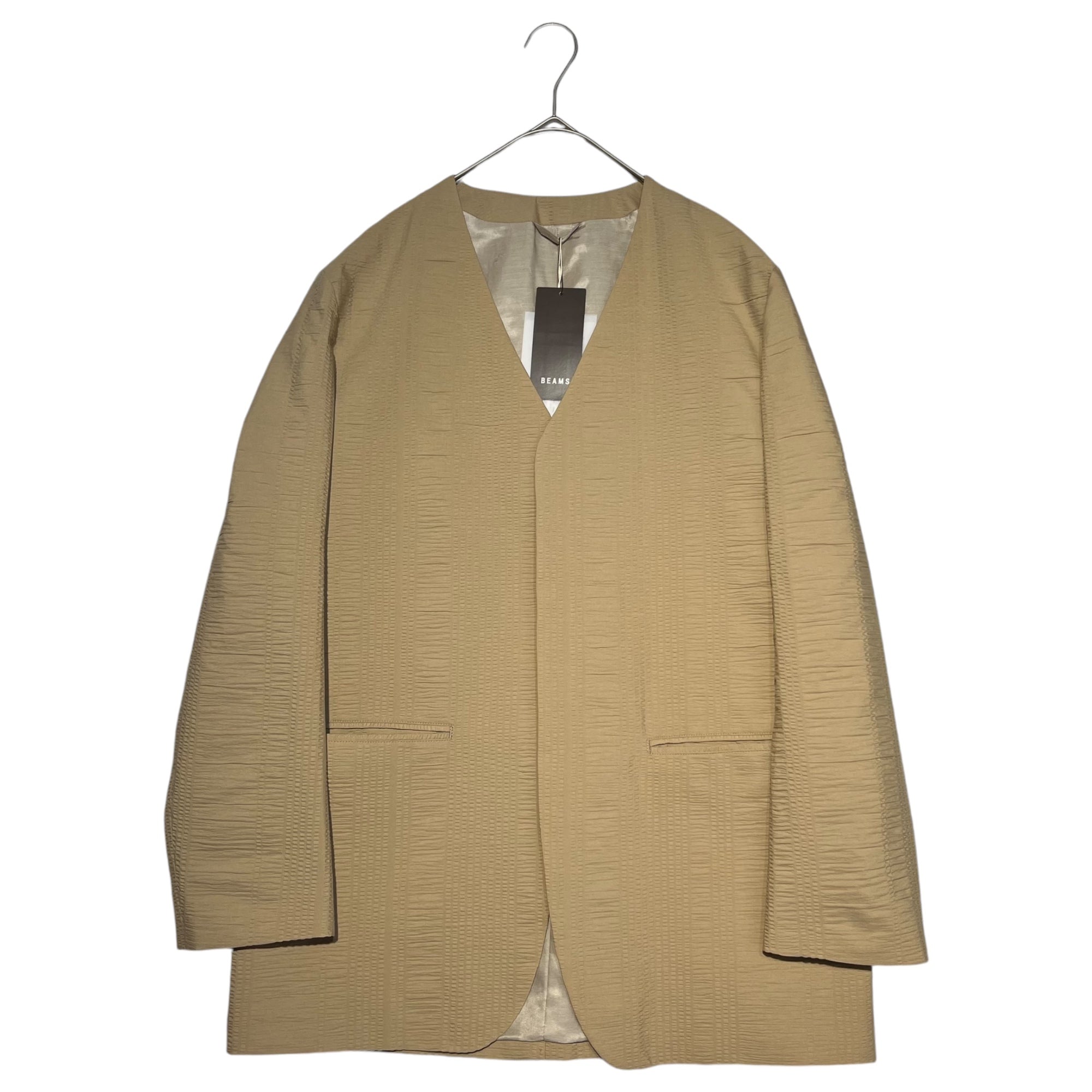 SEEALL(シーオール) Seersucker collarless jacket シアサッカー ノーカラー ジャケット SAW13 JK105B  38(M程度) ベージュ オフィスカジュアル