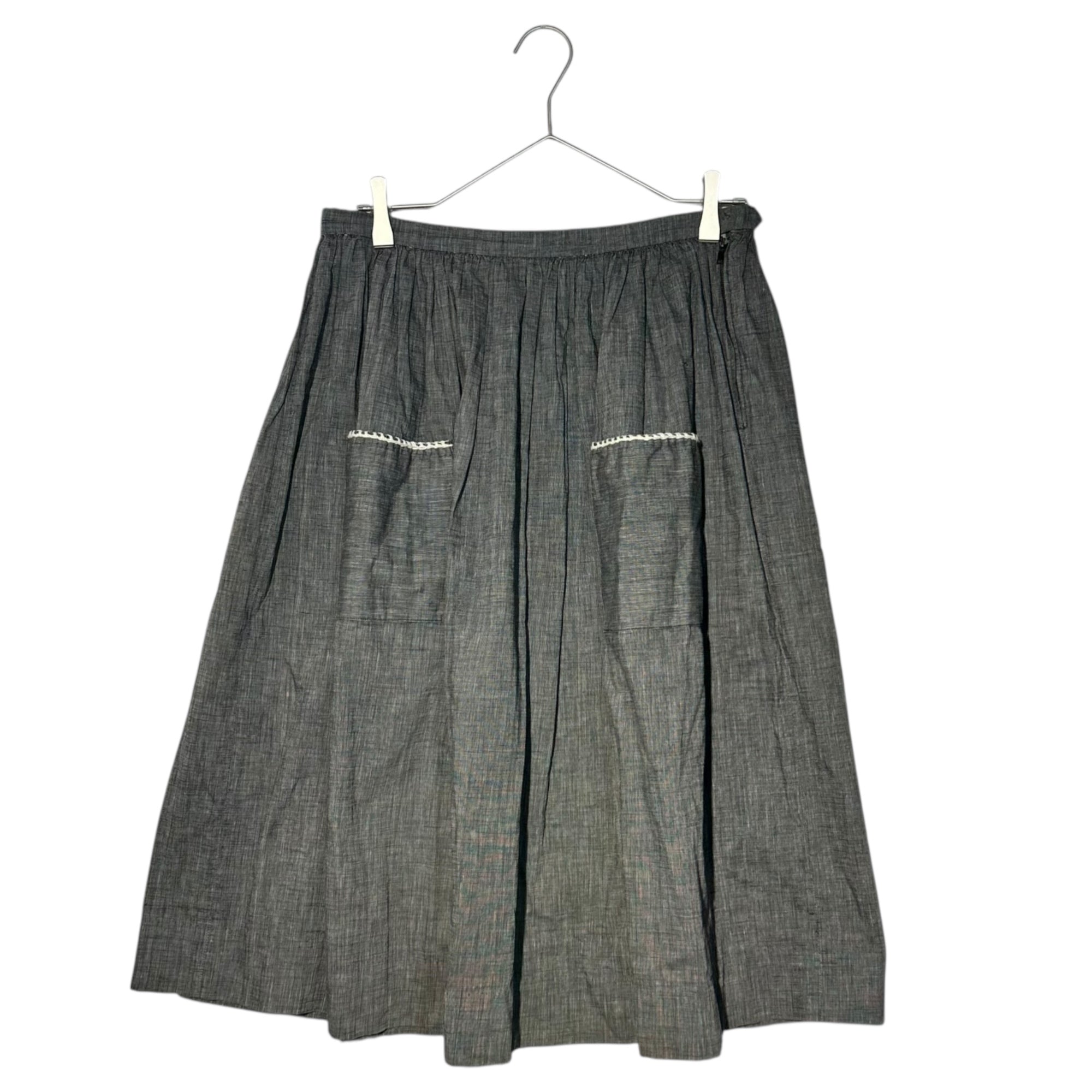 Euro vintage(ヨーロッパヴィンテージ) pokets_front two pokets tacked skirt フロントポケット付きタックデニムスカート 表記無し(S~M程度) ブルーグレー