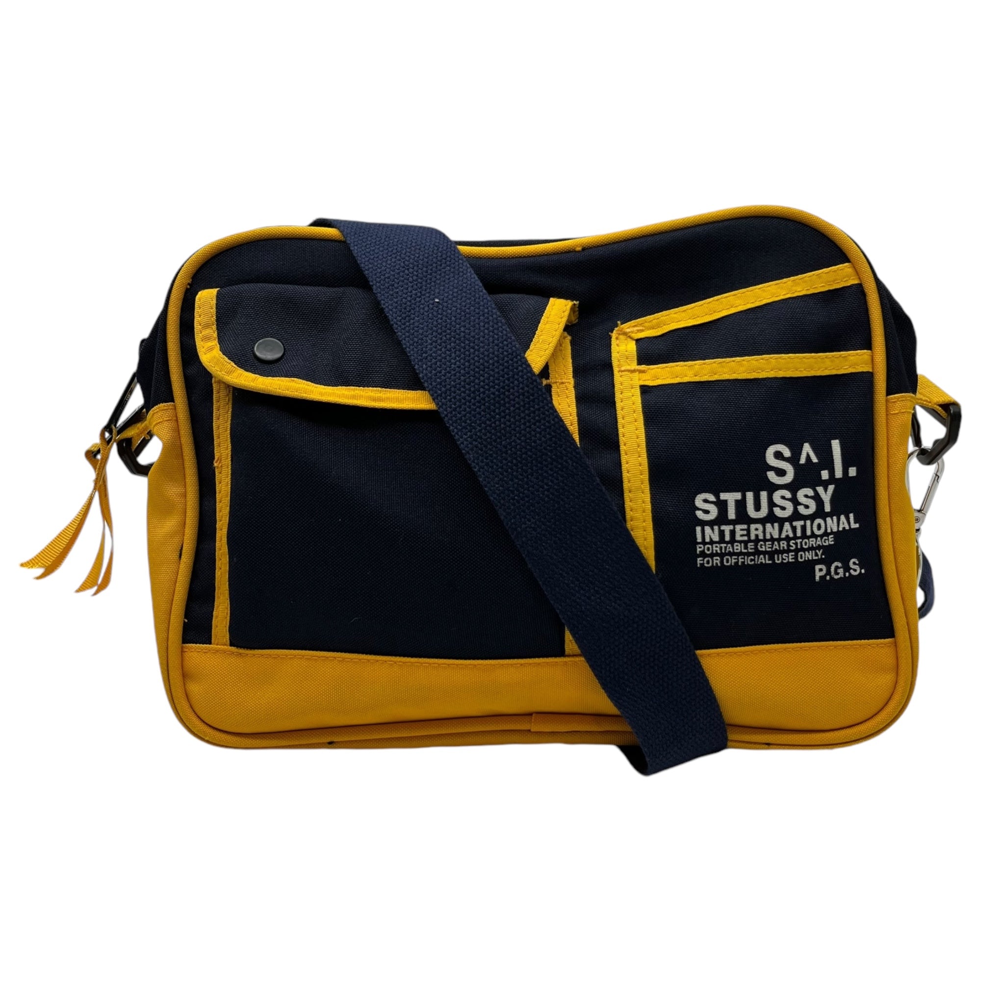 STUSSY(ステューシー) 90's ~ 00's nylon shoulder bag ナイロン ショルダー バッグ ネイビー×イエロー 90年代~ 紺タグ