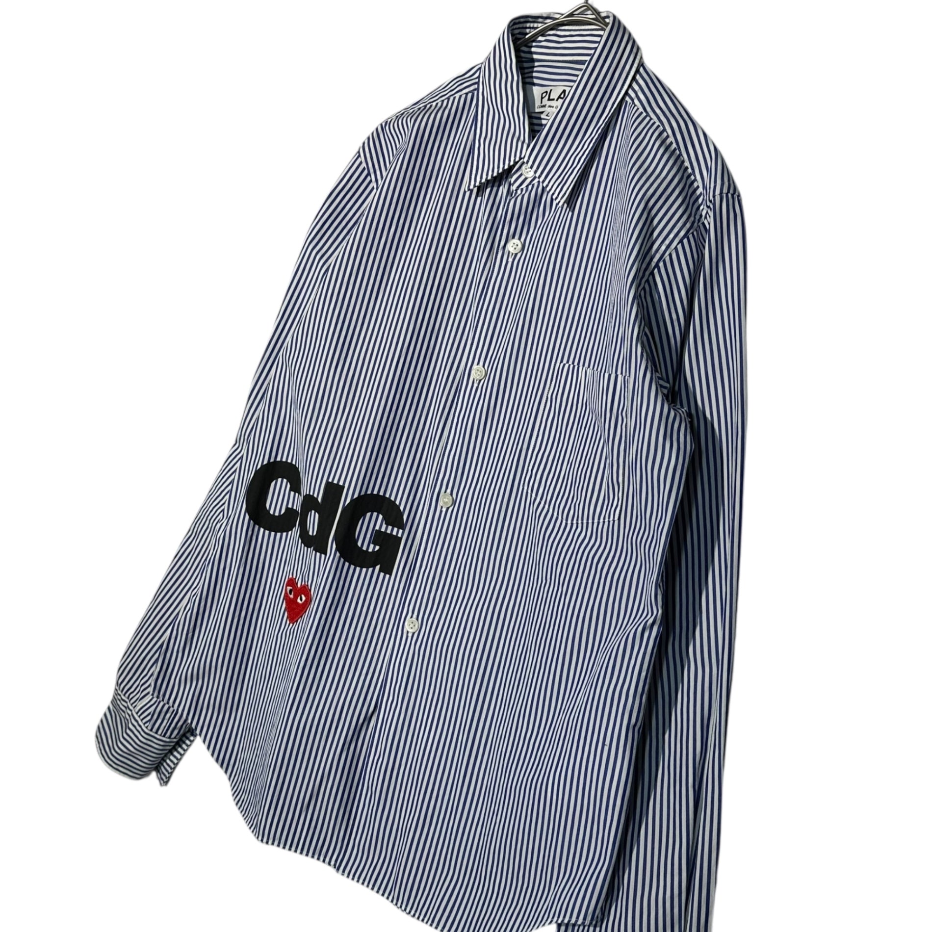 PLAY COMME des GARCONS(プレイコムデギャルソン) 21SS CDG X Play Blouse Stripe CDG プレイ ストライプ ブラウス シャツ AE-B101 L ブルー AD2020 DSMG取扱
