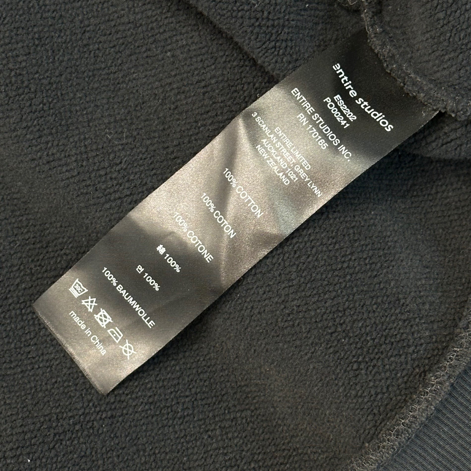 entire studios(エンタイアスタジオ) ETERNAL ZIP USED ユーズド加工 ショート丈 ジップ パーカー ES2202 M ブラック