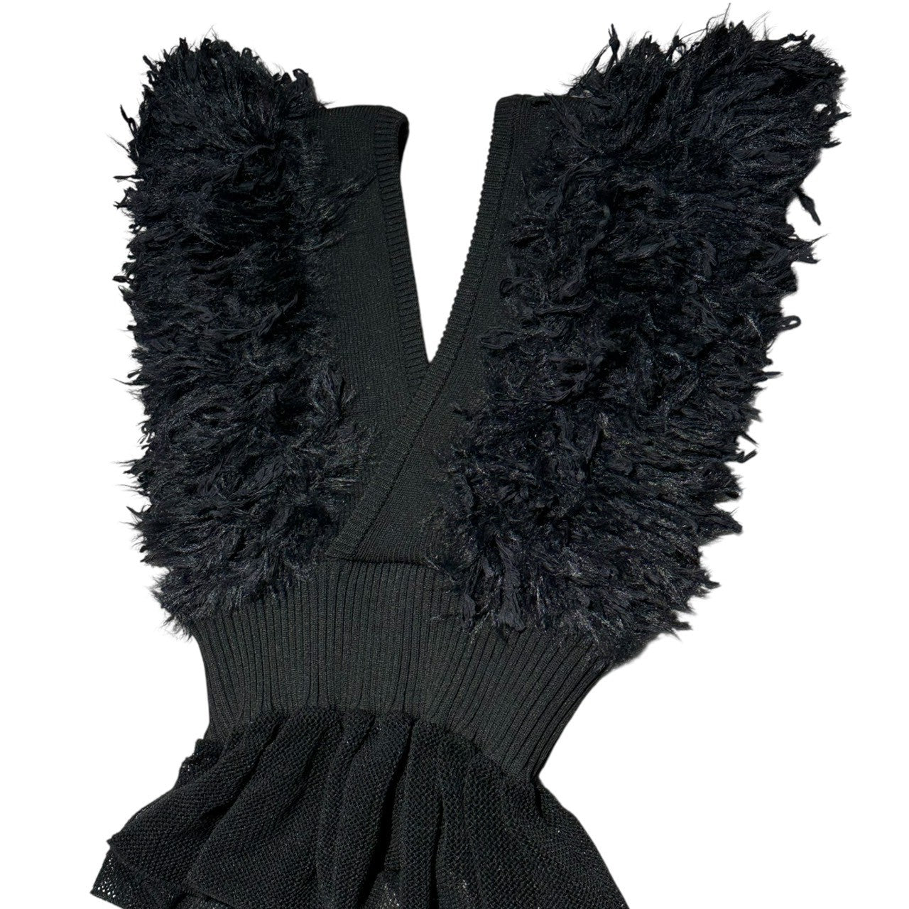 LEINWANDE(ラインヴァンド) Patchwork Fringe Top パッチワーク フリンジ ニット ビスチェ 0221030502 FREE ブラック ベスト