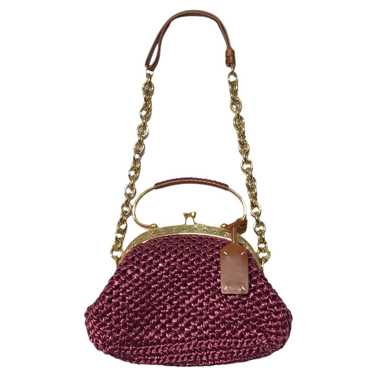 MAISON MARGIELA(メゾンマルジェラ) RAFFIA S.W.A.L.K. II SMALL BAG ニットハンド ショルダー がま口バッグ S56WD0130 ピンク チェーンバッグ