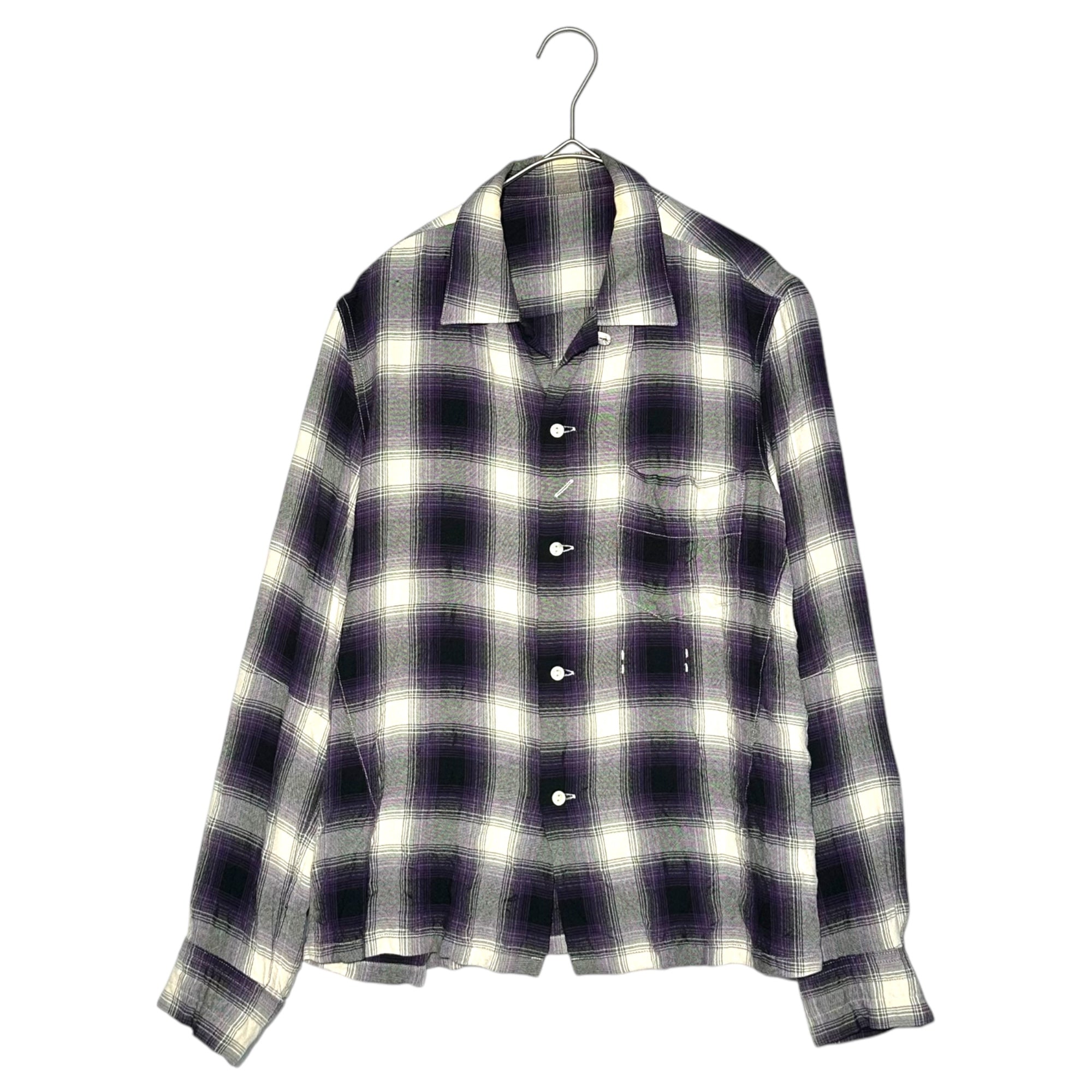 NUMBER (N)INE(ナンバーナイン) 09SS open collar check shirt オープンカラー チェック シャツ NNS-S902 n(n)ライン 袖裏音符 2(S) パープル