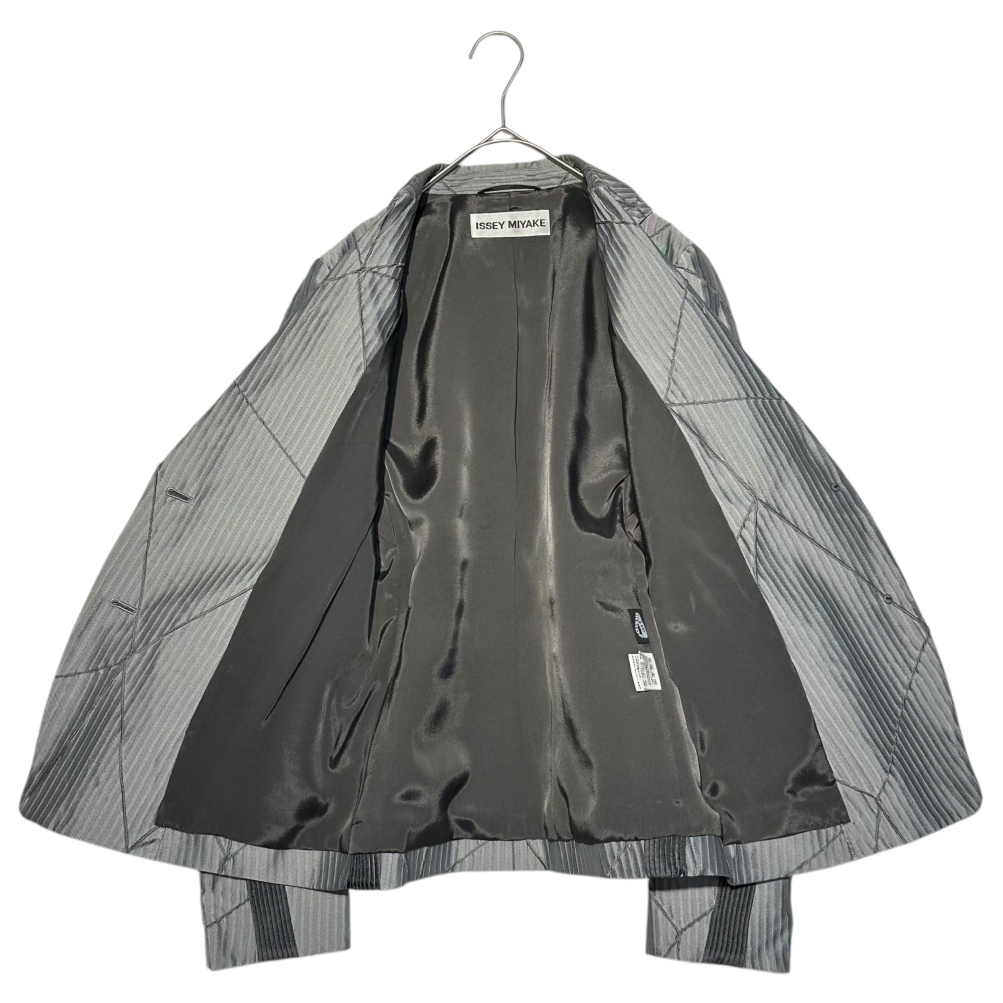 ISSEY MIYAKE(イッセイミヤケ) 09AW Runway Collection Pleated switching A.POC tailored jacket 2009年 ランウェイ コレクション プリーツ 切替 A.POC テーラード ジャケット IM93FD531 2(M程度) シルバー×チャコールグレー