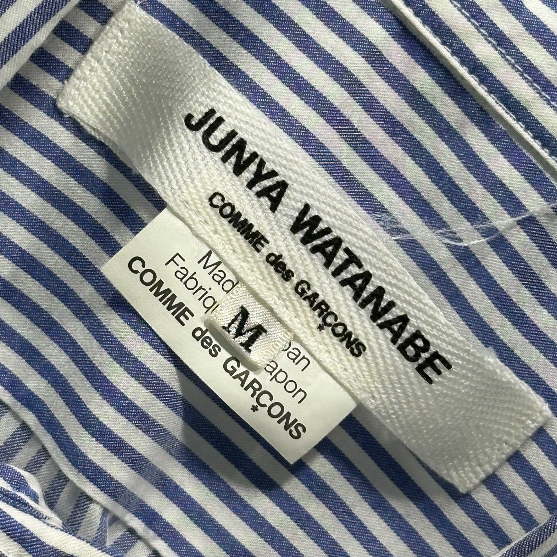COMME des GARCONS JUNYA WATANABE(コムデギャルソンジュンヤワタナベ) 12AW Striped Front-and-Back Asymmetrical Length Long Shirt ストライプ 前後 アシンメトリー ロング シャツ JJ-O071 M ブルー×ホワイト AD2012