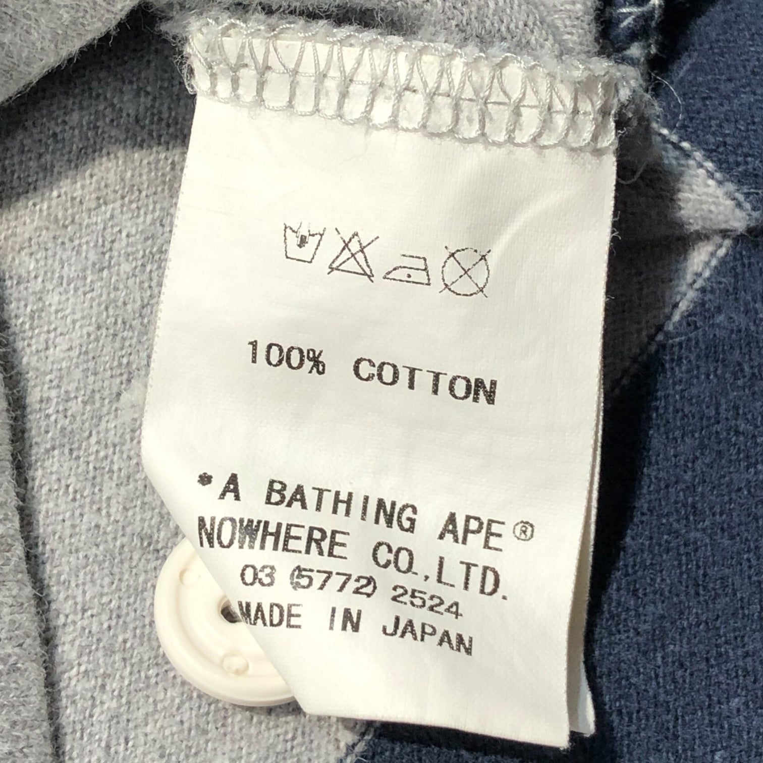 A BATHING APE(アベイシングエイプ) 00's One point logo border rugby shirt ワンポイント ロゴ ボーダー ラガー シャツ L グレー×ネイビー ポロシャツ