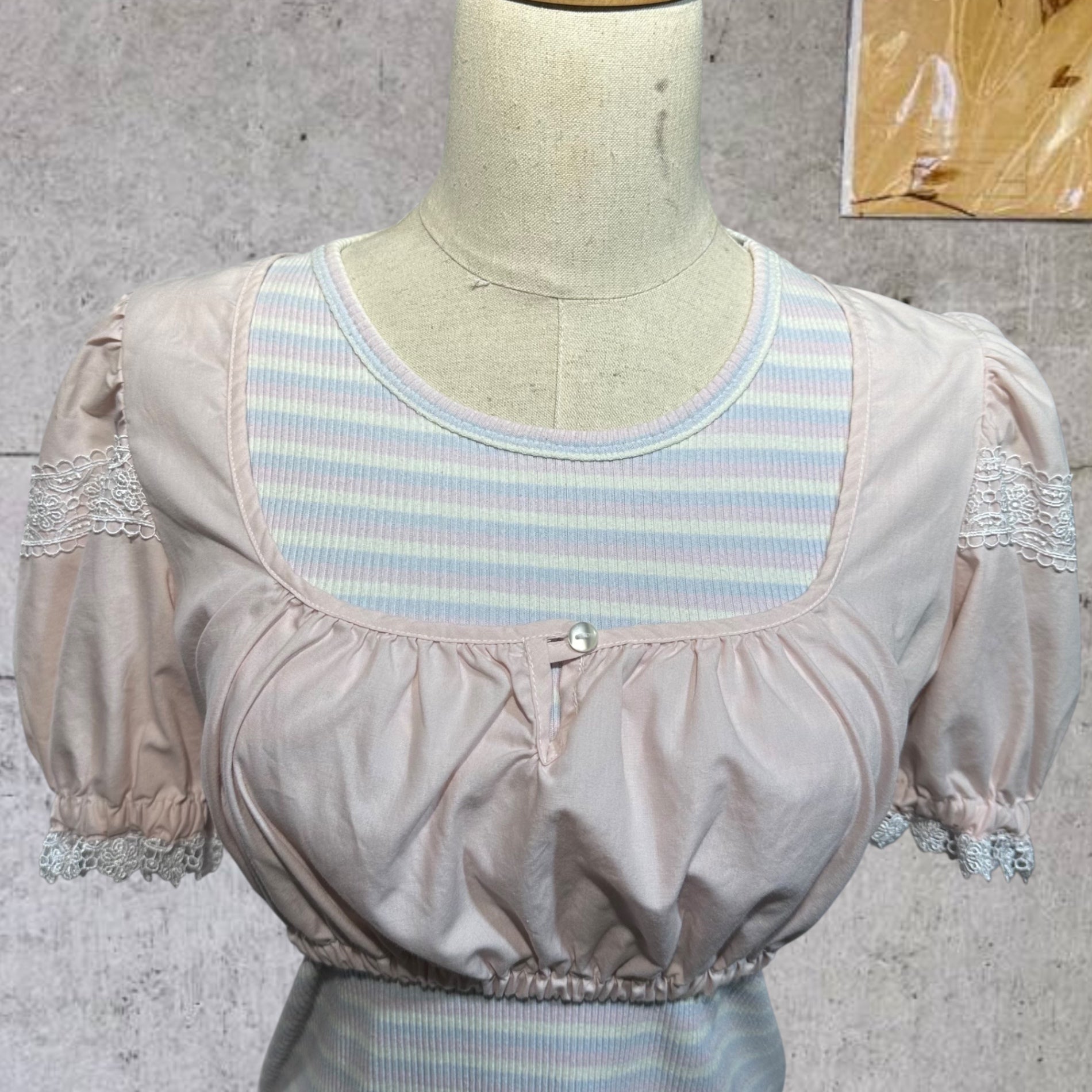 VINTAGE(ヴィンテージ) puff sleeve shortblouse パフスリーブなショートブラウス 後染め ピンク