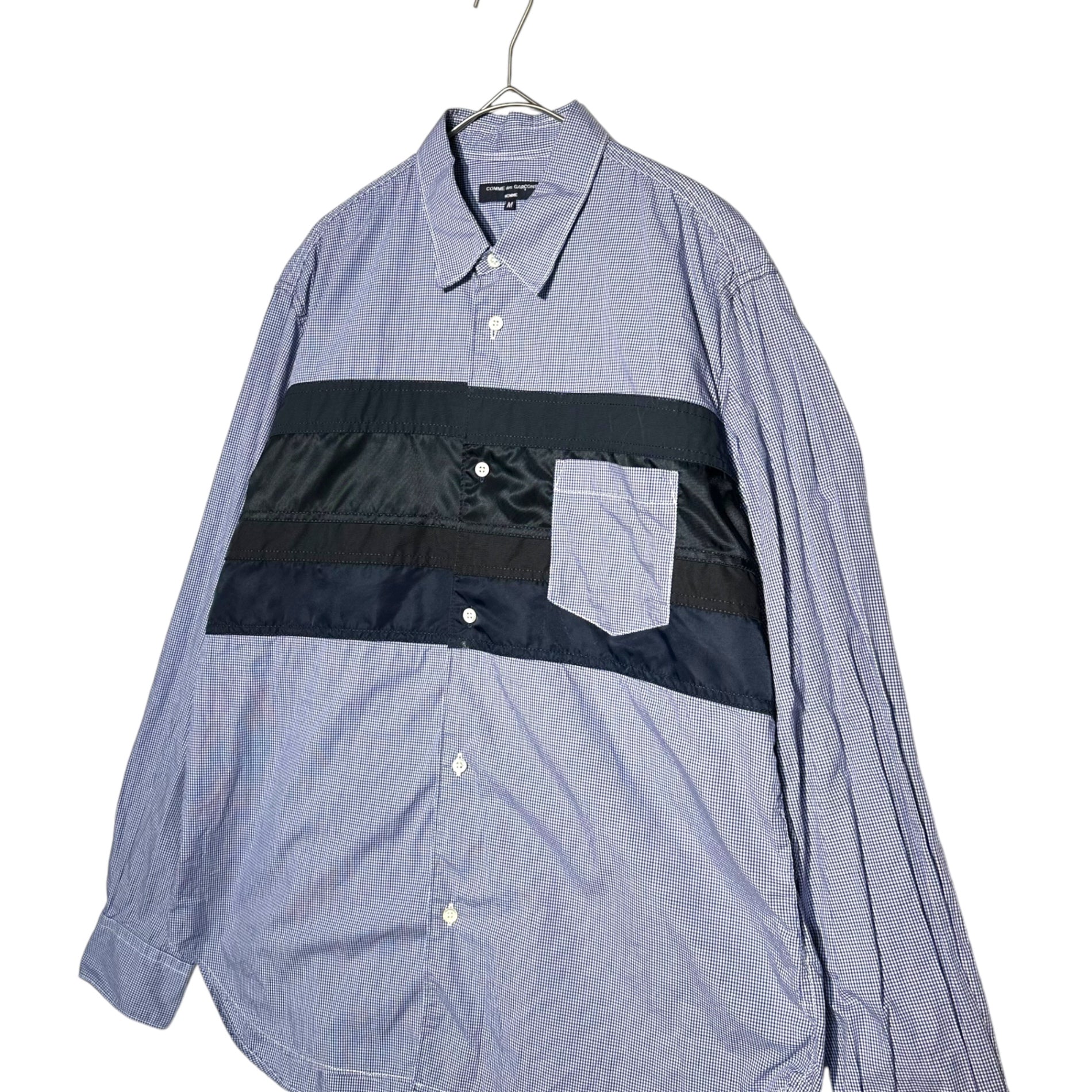 COMME des GARCONS HOMME(コムデギャルソンオム) 20AW Different Fabric Switched Gingham Check L/S Shirt 異素材切替 ギンガム チェック 長袖 シャツ HF-B006 M ブルー×ネイビー パッチワーク AD2020