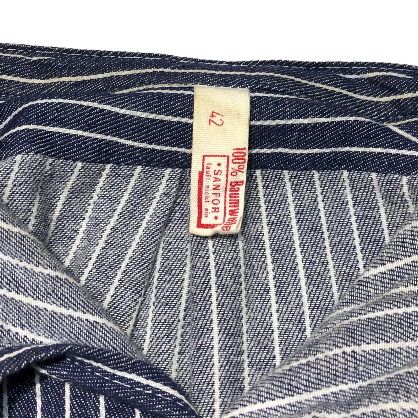 J.G.EISEL GMBH&CO(アイゼル) 70's ~ 80's german work cotton striped shirt ドイツ ワーク コットン ストライプ シャツ 42(XL程度) ネイビー