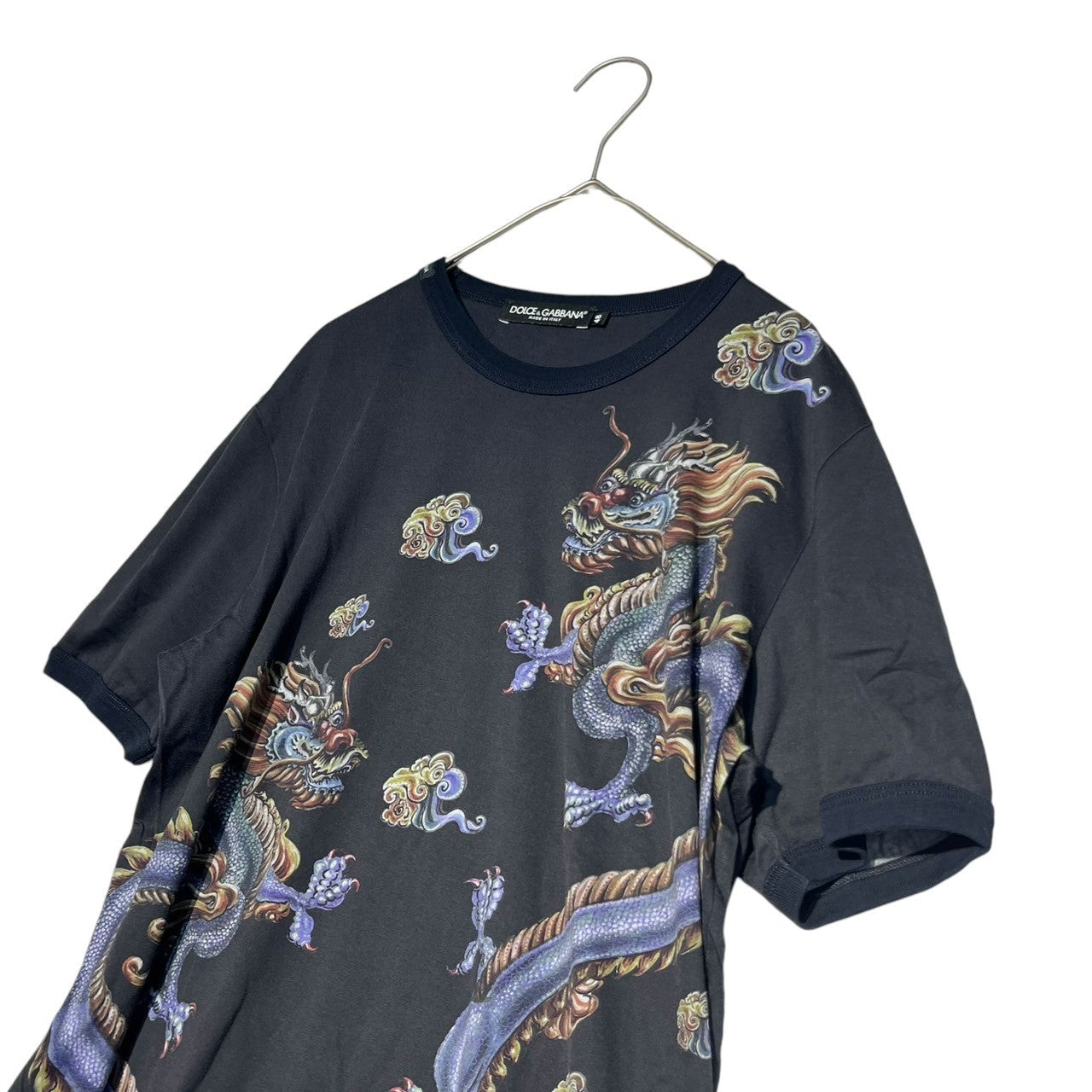 DOLCE&GABBANA(ドルチェ&ガッバーナドルガバ) Dragon print t-shirt ドラゴンプリントTシャツ G8FV4T G7HDK 48(L程度) ネイビー