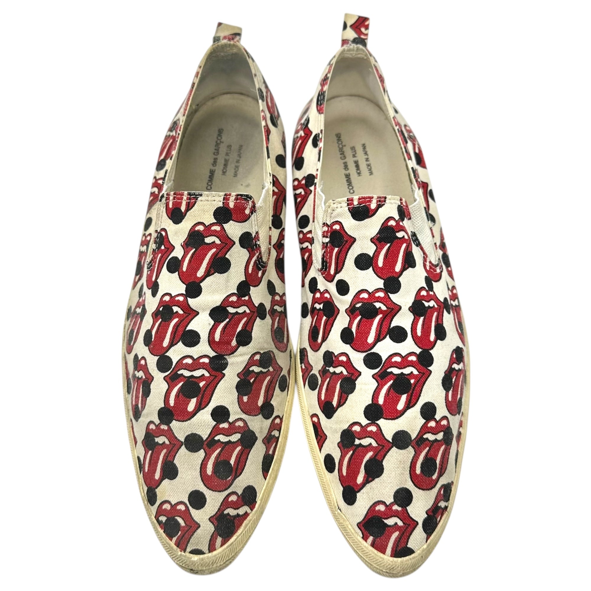COMME des GARCONS HOMME PLUS(コムデギャルソンオムプリュス) 06SS Rolling Stones Lips & Tongue Print Slip-Ons ローリング ストーンズ リップ&タン ドット プリント スリッポン JQ20A1 27.0cm アイボリー×レッド スニーカー コラボ