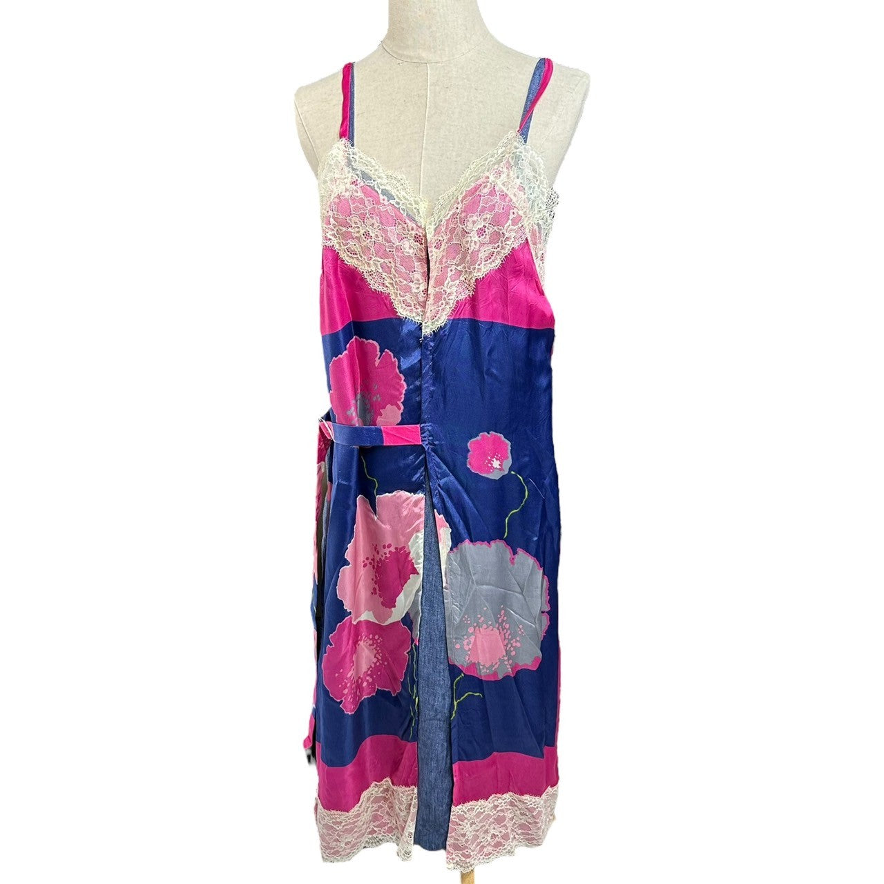 COMME des GARCONS JUNYA WATANABE(コムデギャルソンジュンヤワタナベ) 19SS Floral pattern layered denim camisole dress 花柄 レイヤード デニム キャミソール ワンピース JC-O053 S ネイビー×ピンク×インディゴ AD2018