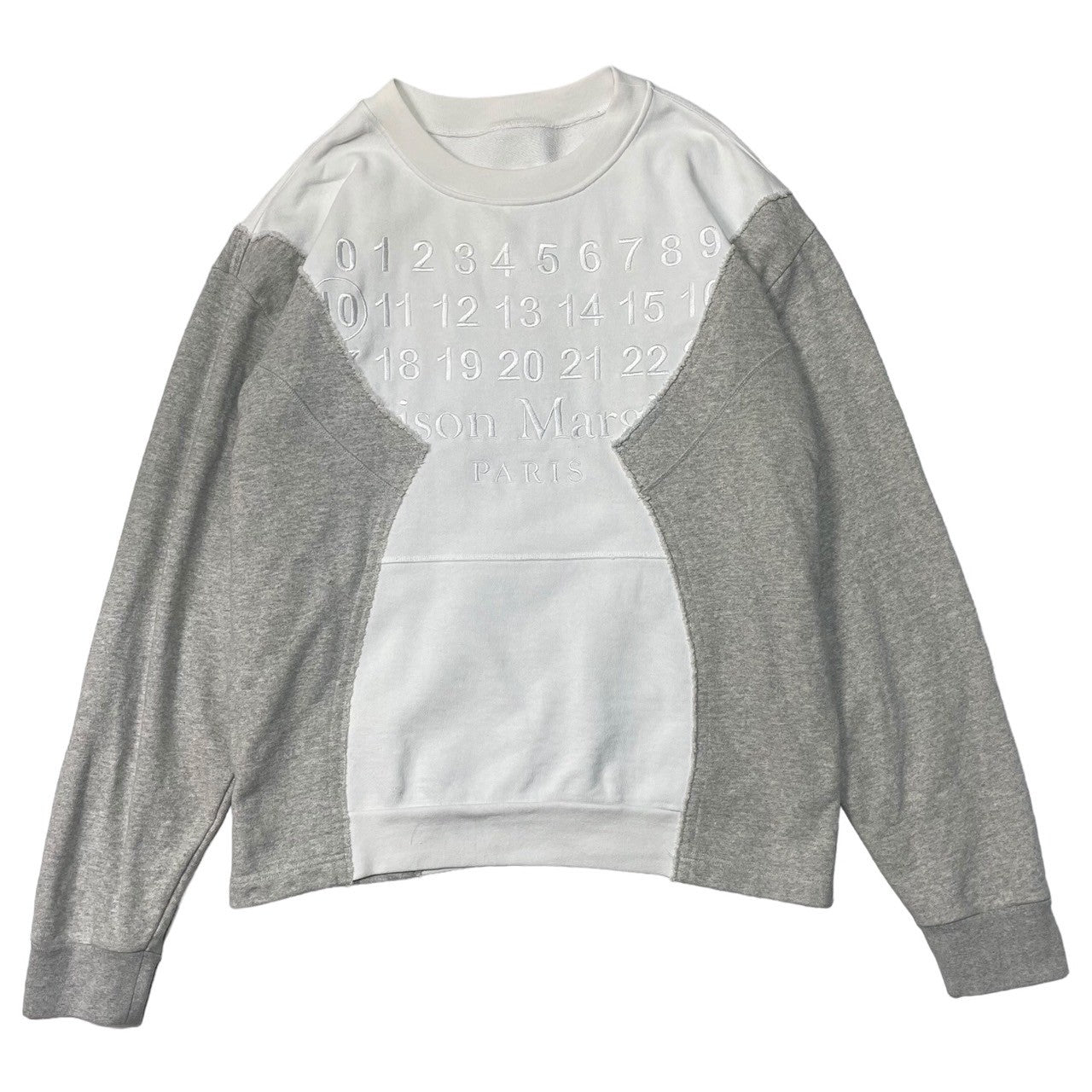 MAISON MARGIELA(メゾンマルジェラ) 20AW Reconstructed Calendar Sweatshirt 再構築 カレンダー 刺繍 ロゴ スウェット ドッキング S50GU0129 46(M程度) ホワイト×グレー