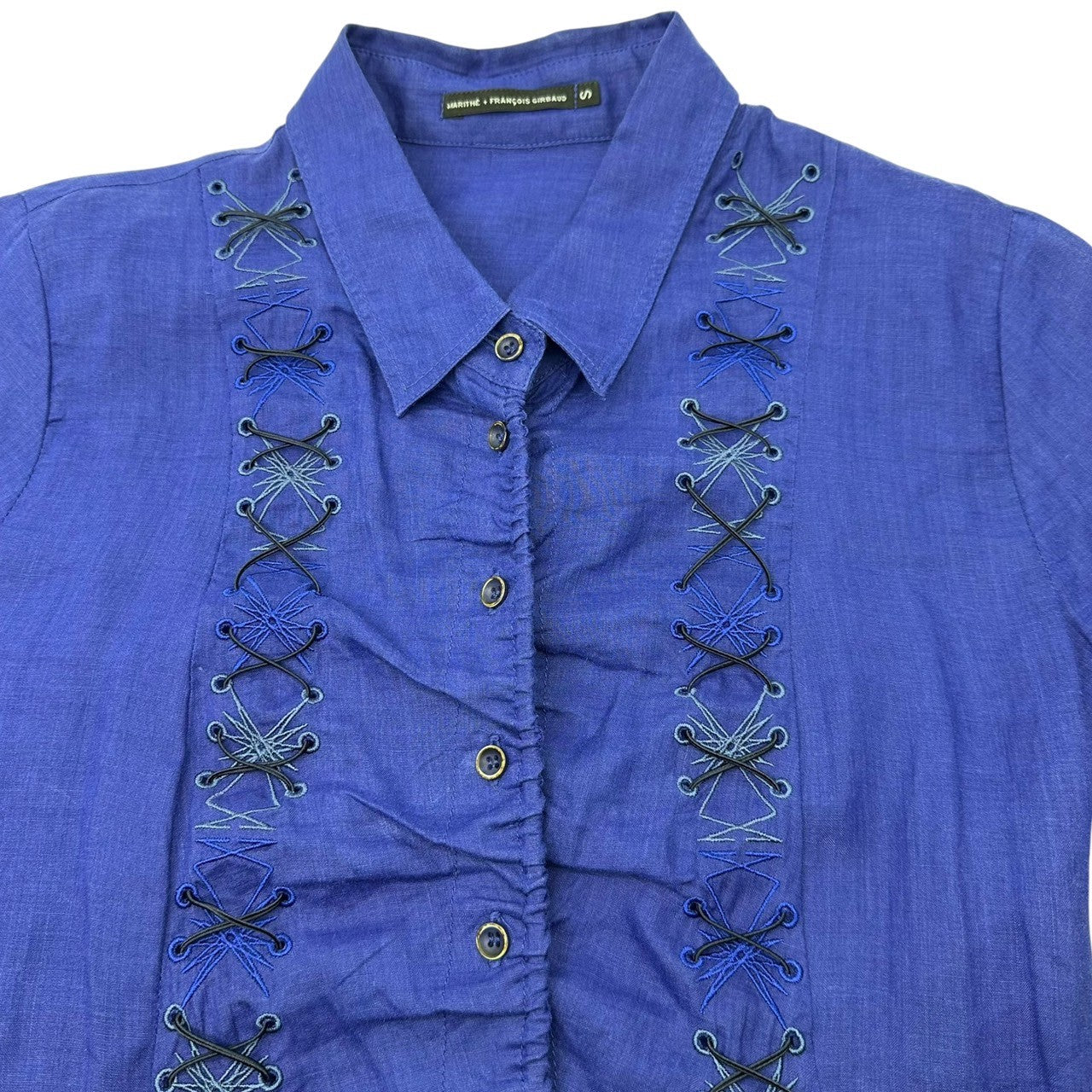 MARITHE FRANCOIS GIRBAUD(マリテフランソワジルボー) 00s Side Lace-Up Linen Shirt 00年代 サイド レースアップ リネン シャツ F6-5354 S ブルー