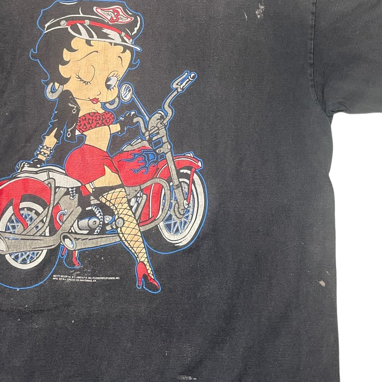 VINTAGE(ヴィンテージ) 1992©”BETTY BOOP”Motorcycle T-shirt/ヴィンテージTシャツ/バイク/ベティーちゃん XL ブラック CROCE COMPONYボディ/TM&©1992K.F.S