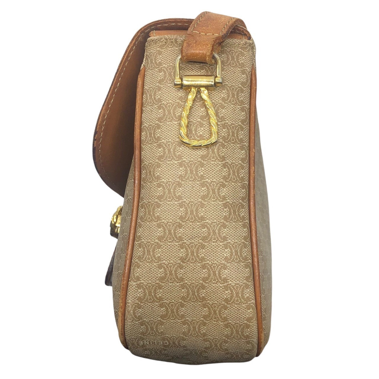 CELINE(セリーヌ) Vintage macadam gold hardware shoulder bag ヴィンテージ ゴールド 金具 マカダム ショルダー バッグ FD07 ベージュ×ブラウン 金 リボン