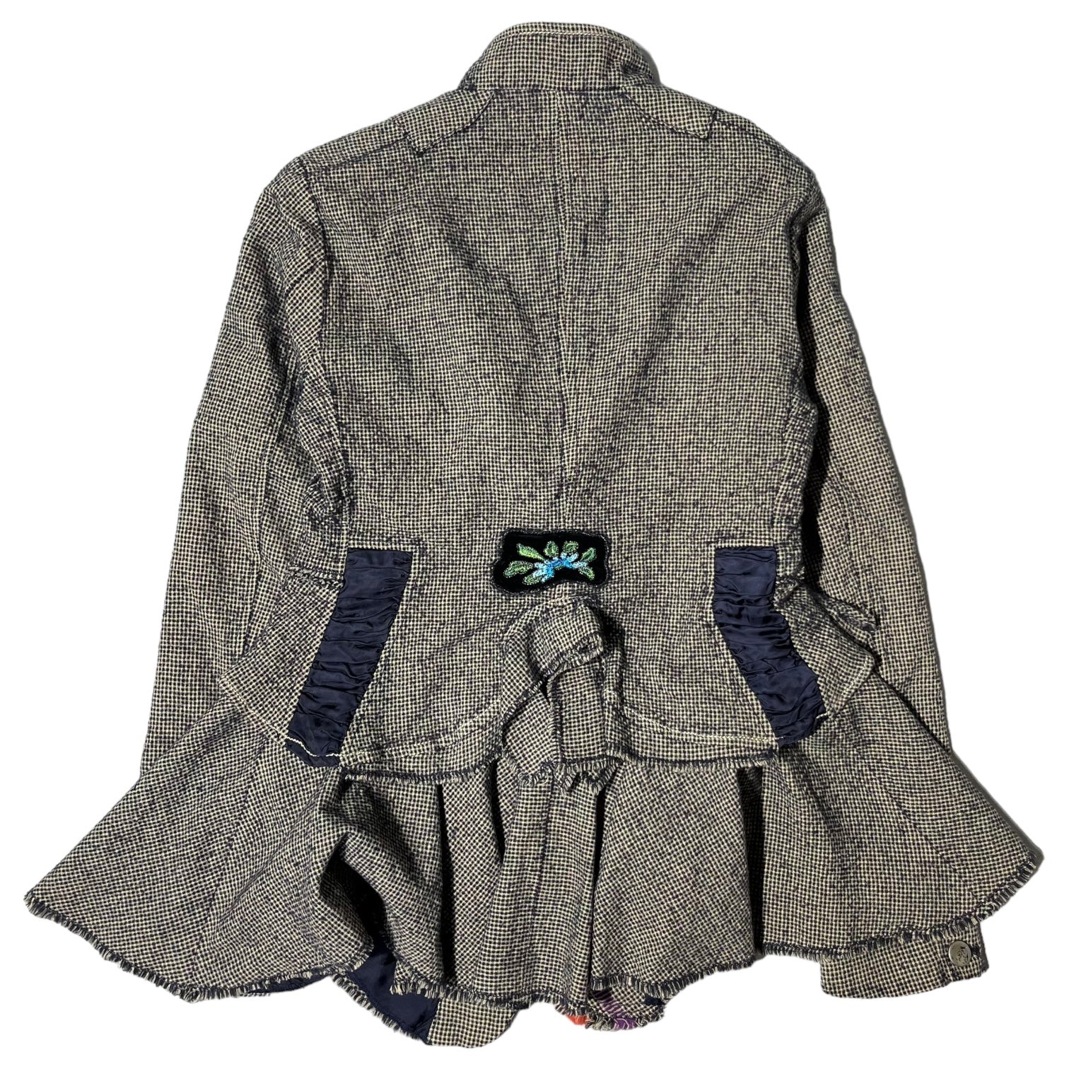 MARITHE FRANCOIS GIRBAUD(マリテフランソワジルボー) 00's ruffle tweed jacket 花刺繍 フリル ツイード ジャケット チュニック F7-4230 M グレー Y2K