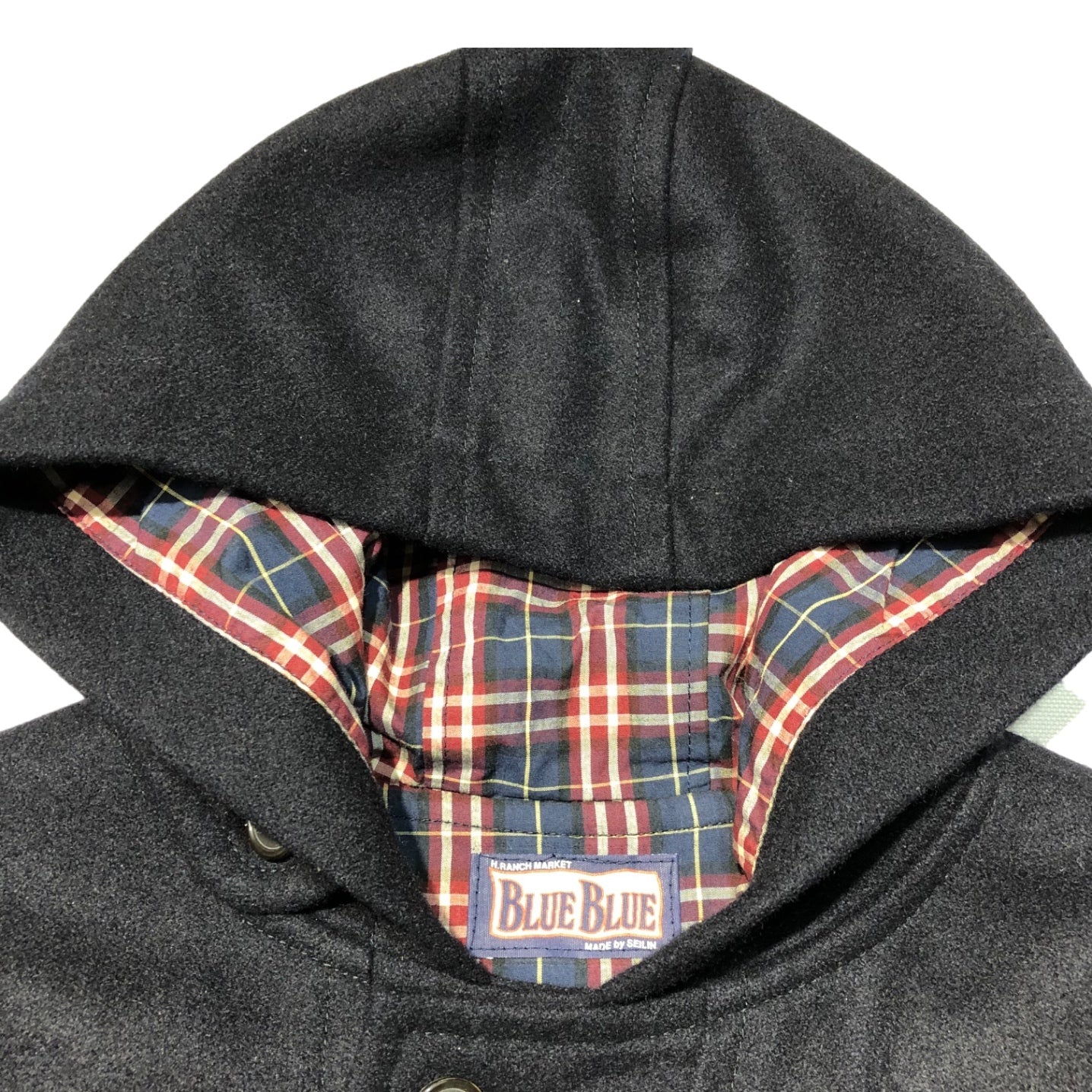 BLUE BLUE(ブルーブルー) 蛍光テープ メルトン ダッフル コート チェック 700041-412 1(S程度) ネイビー JK1448