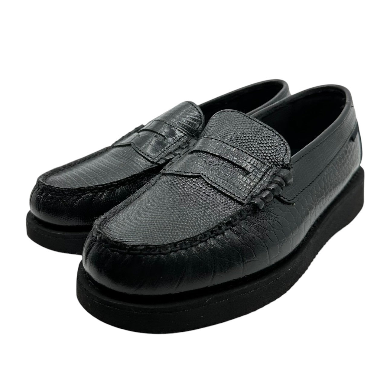 SEBAGO×Engineered Garments(セバゴ×エンジニアードガーメンツ) EXOTIC LOAFER EG エキゾチック レザー ローファー 741145W 42(28cm程度) ブラック 革靴 コイン 厚底 vibramソール コラボ 箱付