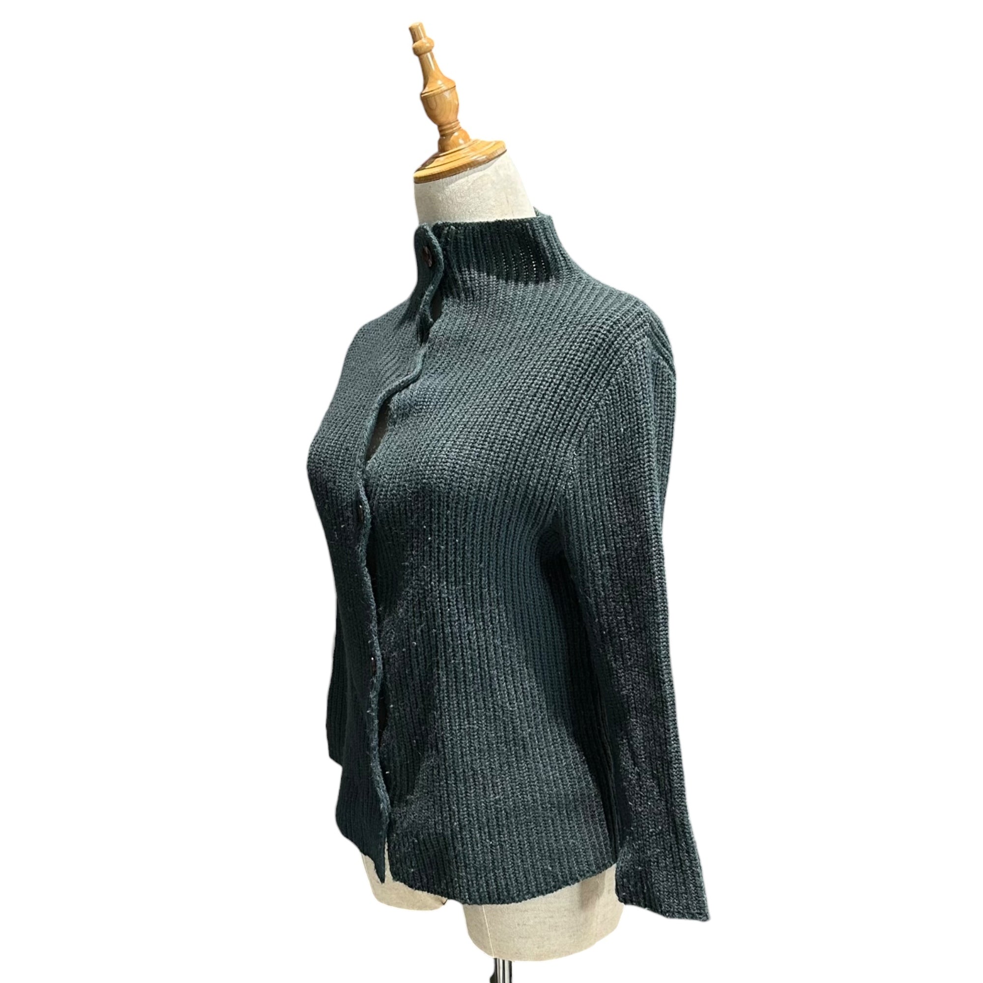 Maison Martin Margiela(メゾン マルタンマルジェラ) 2001AW ⑥ By Miss Deanna High-neck ribbed knit cardigan ハイネック リブ ニット カーディガン 3761500 表記無(S程度) モスグリーン 00's アーカイブ 本人期