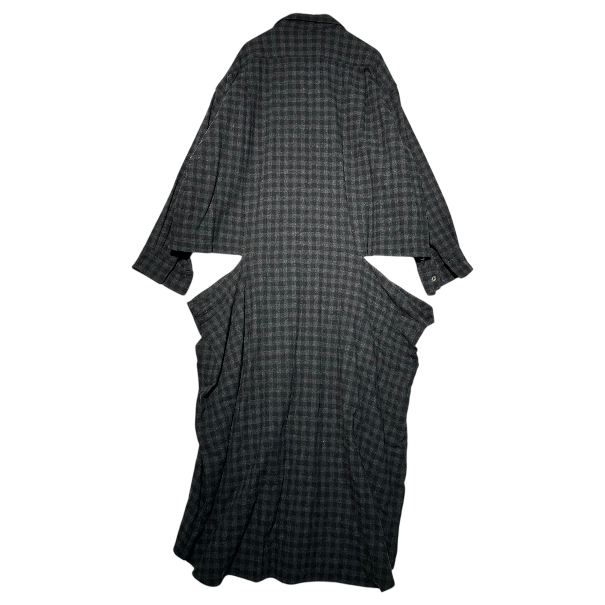 tricot COMME des GARCONS(トリココムデギャルソン) 80's Slash-Processed Wool Check Long Shirt Dress 80年代 スラッシュ加工 ウール チェック ロング シャツ ワンピース TO-050210 FREE グレー×ブラック 川久保玲 本人期 アーカイブ