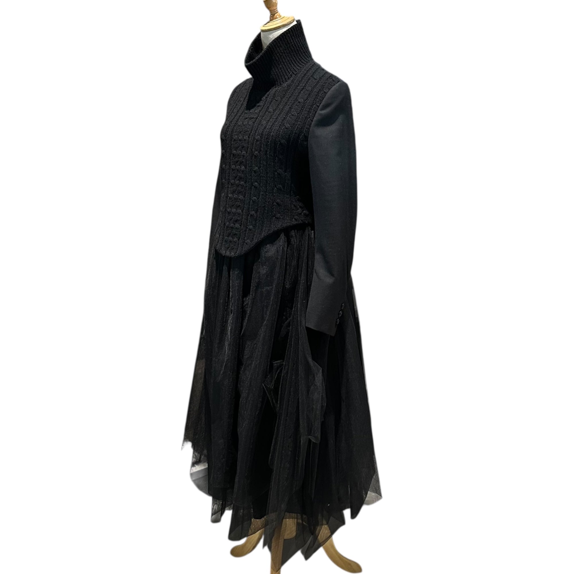 noir kei ninomiya(ノワールケイニノミヤ) 23AW Knit-Panel Tailored Sleeve Tulle Dress ニット切替 テーラード スリーブ チュール ワンピース 3L-O012 S ブラック AD2023