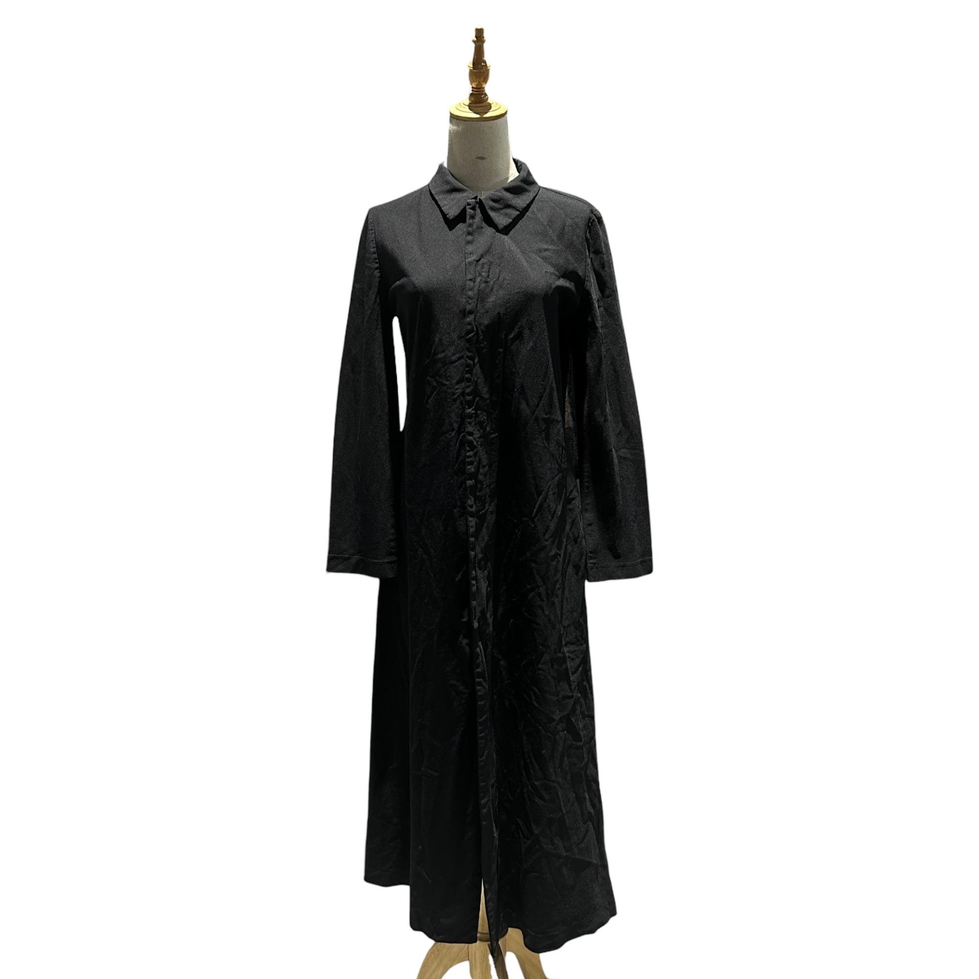 COMME des GARCONS COMME des GARCONS(コムデギャルソンコムデギャルソン) 20SS Product-dyed polyester felted side slit & hook button long shirt dress 製品染め ポリエステル 縮絨 サイド スリット & フックボタン ロング シャツ ワンピース RE-O015 M ブラック AD2019