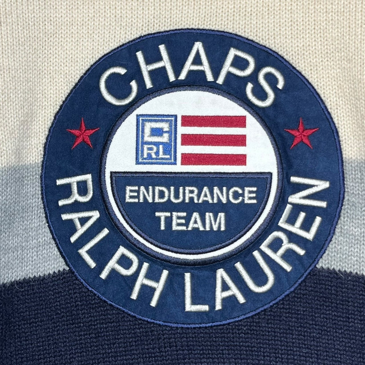 CHAPS(チャップス) 90's "CHAPS RALPH LAUREN" circle logo knit wool サークル ロゴ ウール ニット 1638-3551 L アイボリー×ネイビー ラルフローレン
