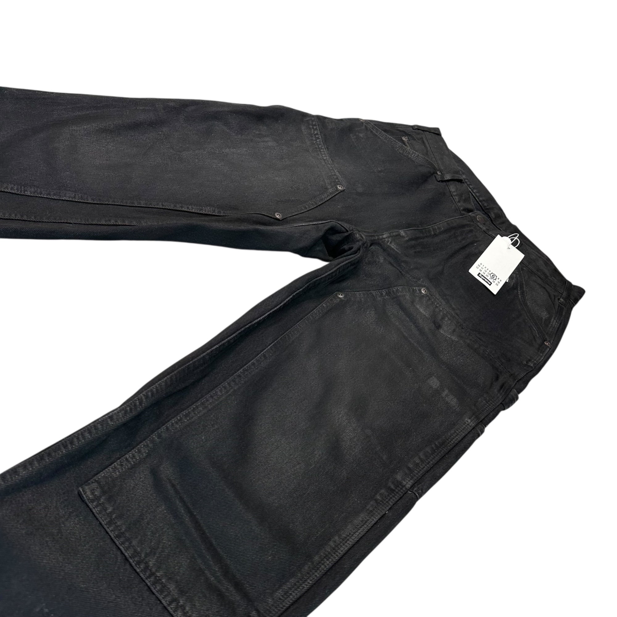 SUPREME×MM6 Maison Margiela(シュプリーム×エムエムシックス) 24SS Foil Double Knee Painter Pant フォイル ダブルニー ペインター パンツ 30 ブラック ペンキ加工 ワイド デニム コラボ