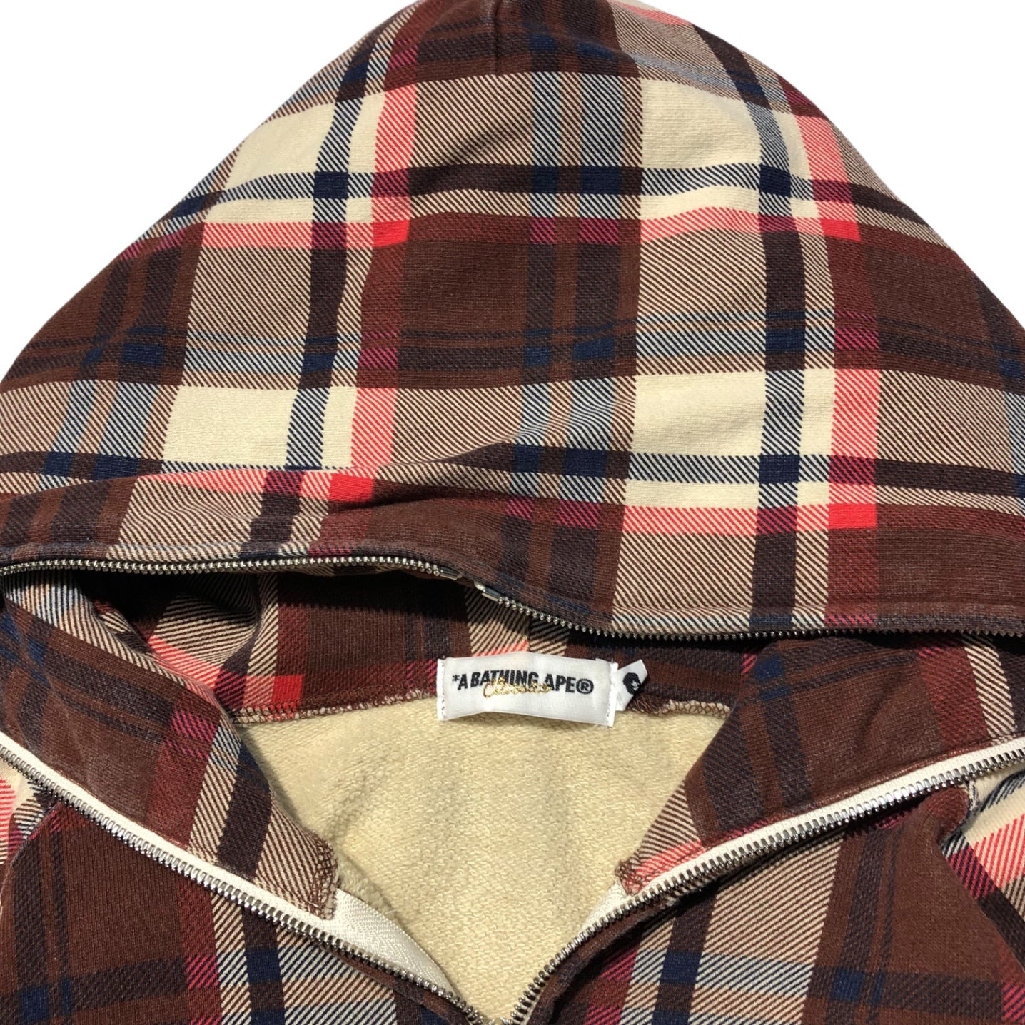 A BATHING APE(アベイシングエイプ) 00's CHECK ZIP UP PARKA チェック ジップアップパーカー L アイボリー×レッド